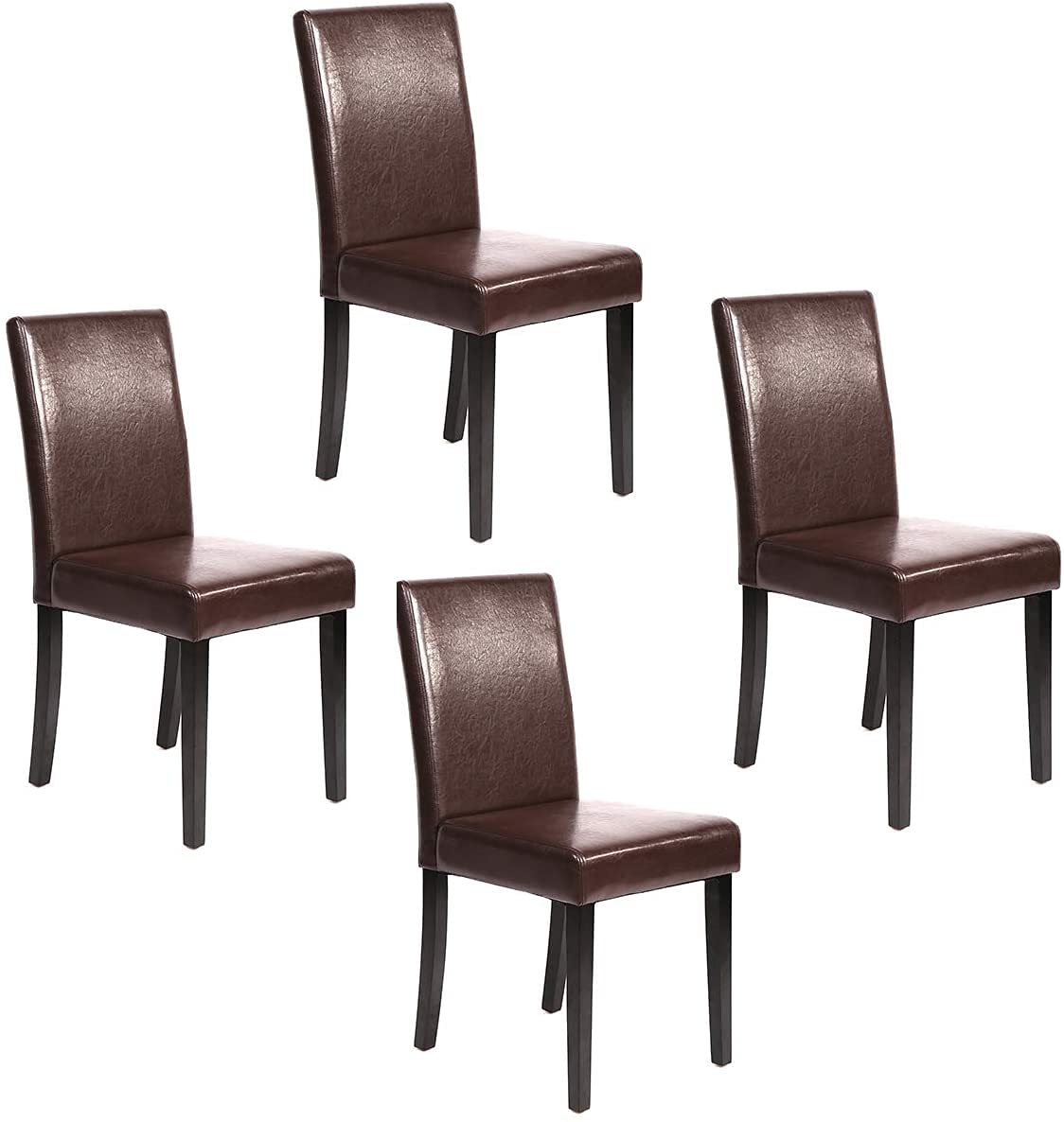 Hudada 4-Piece Dining Chair Set with PU Cushion & Waterproof Surface - Wooden Kitchen Chairs for Restaurant, Living Room & Dining Room - Brown - Perfect for Home, Office & Commercial Use