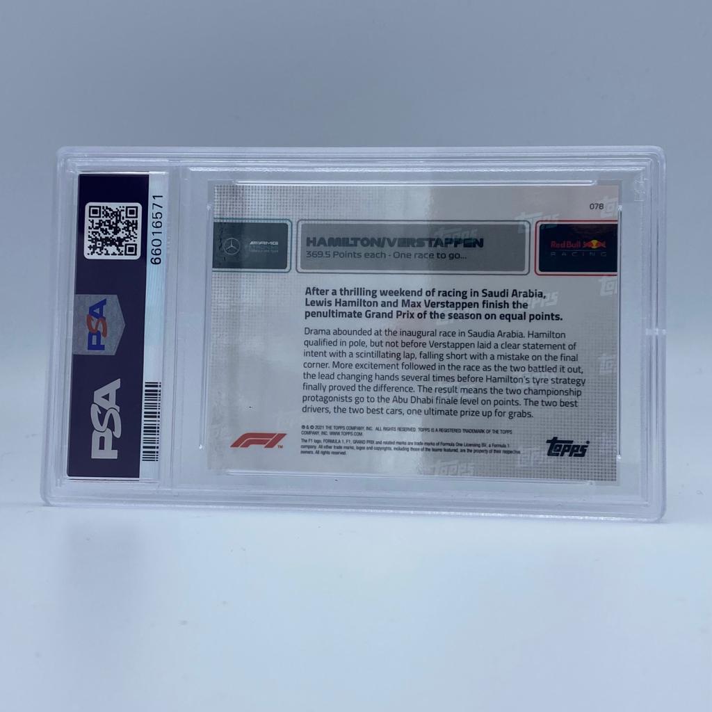 PSA 10 Graded 2006/10 Lewis Hamilton & Max Verstappen #78 Trading Card - 369.5 Points Each - Black Parallel - Perfect for F1 Collectors & Racing Memorabilia Displays