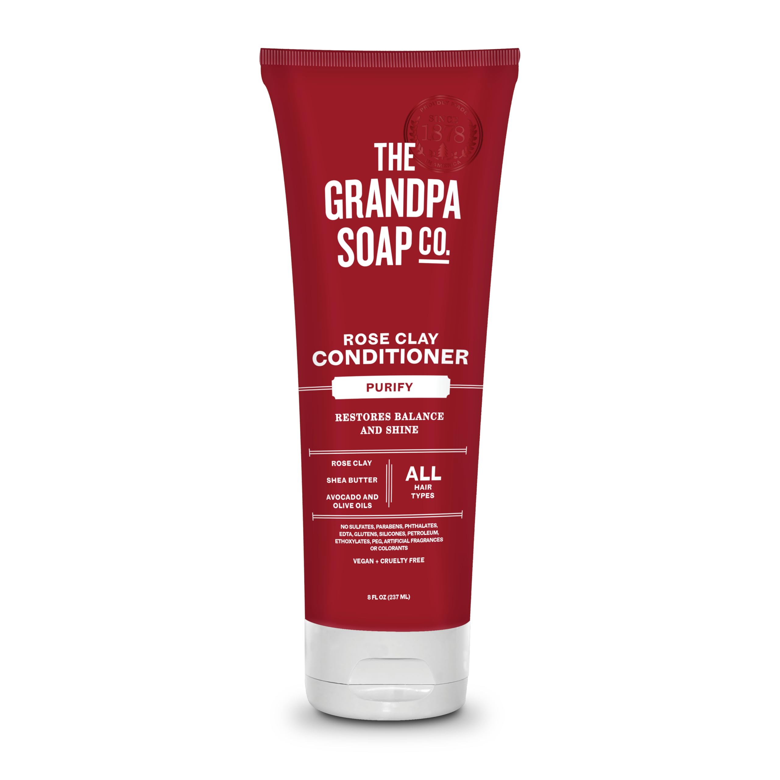 Grandpa's The Soap Company Purifying Rose Clay Hair Conditioner - Deep Cleansing & Nourishing Treatment with Rose Clay, Shea Butter & Avocado Oil | Vegan, Sulfate & Paraben Free | 8 Fl Oz | Perfect for Detoxifying & Revitalizing Dry, Damaged Hair