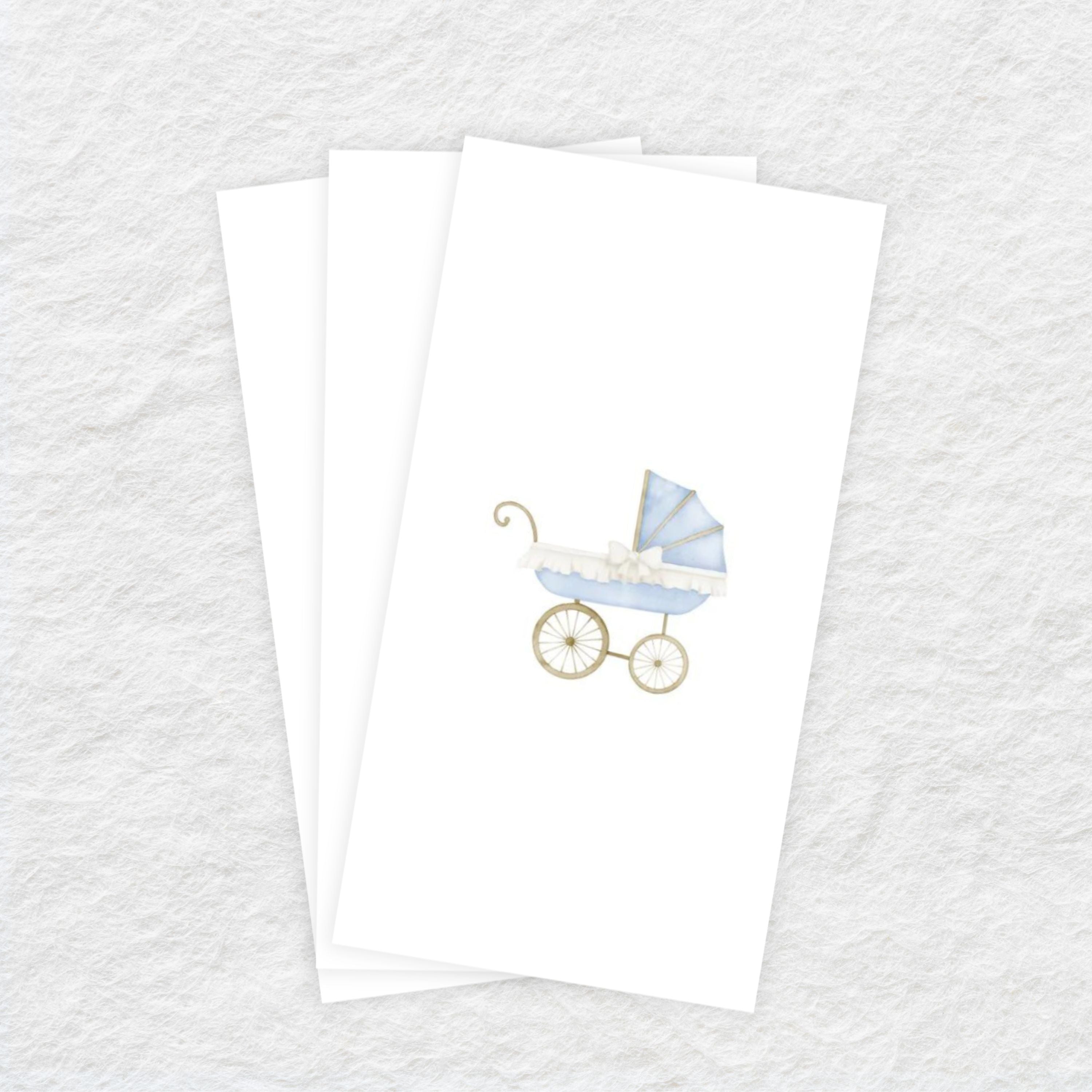 Disposable Linen-Like Paper Guest Towels - 16 Pack Blue Baby Carriage Design - Perfect for Baby Showers, Bridal Parties & Upscale Events