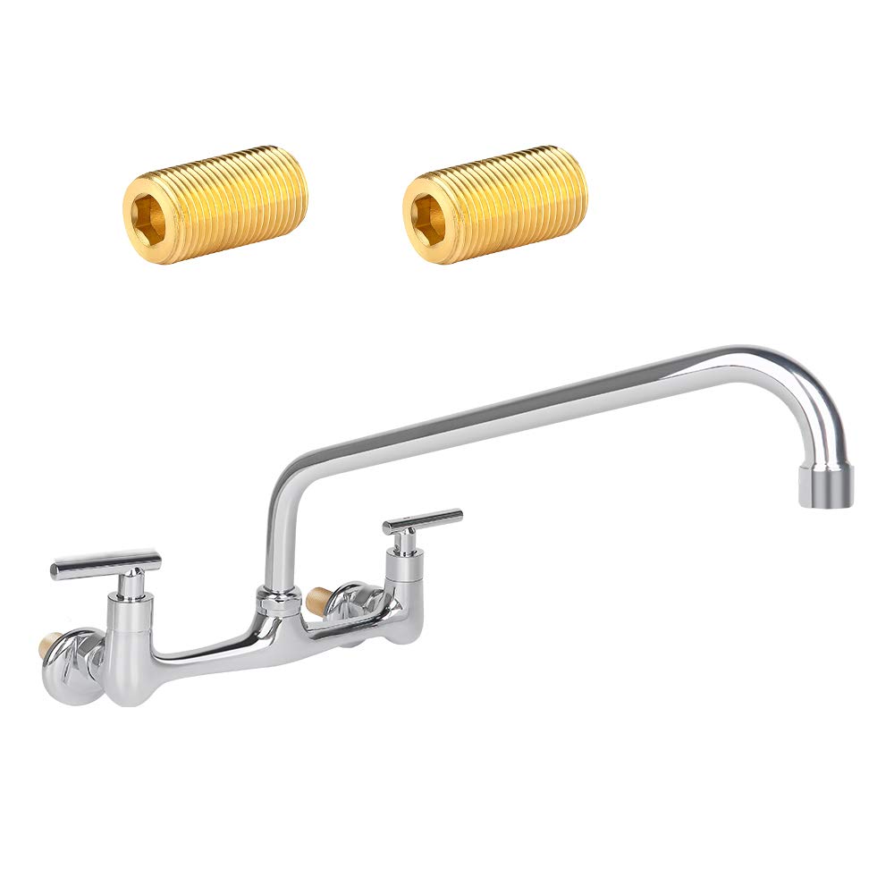 XIUBE 14-Inch Swivel Spout Wall Mount Commercial Kitchen Sink Faucet - 8-Inch Centerset, 2-Handle Chrome Finish for Restaurant & Prep Sink - Ideal for Backsplash Mount & Compartment Kitchens
