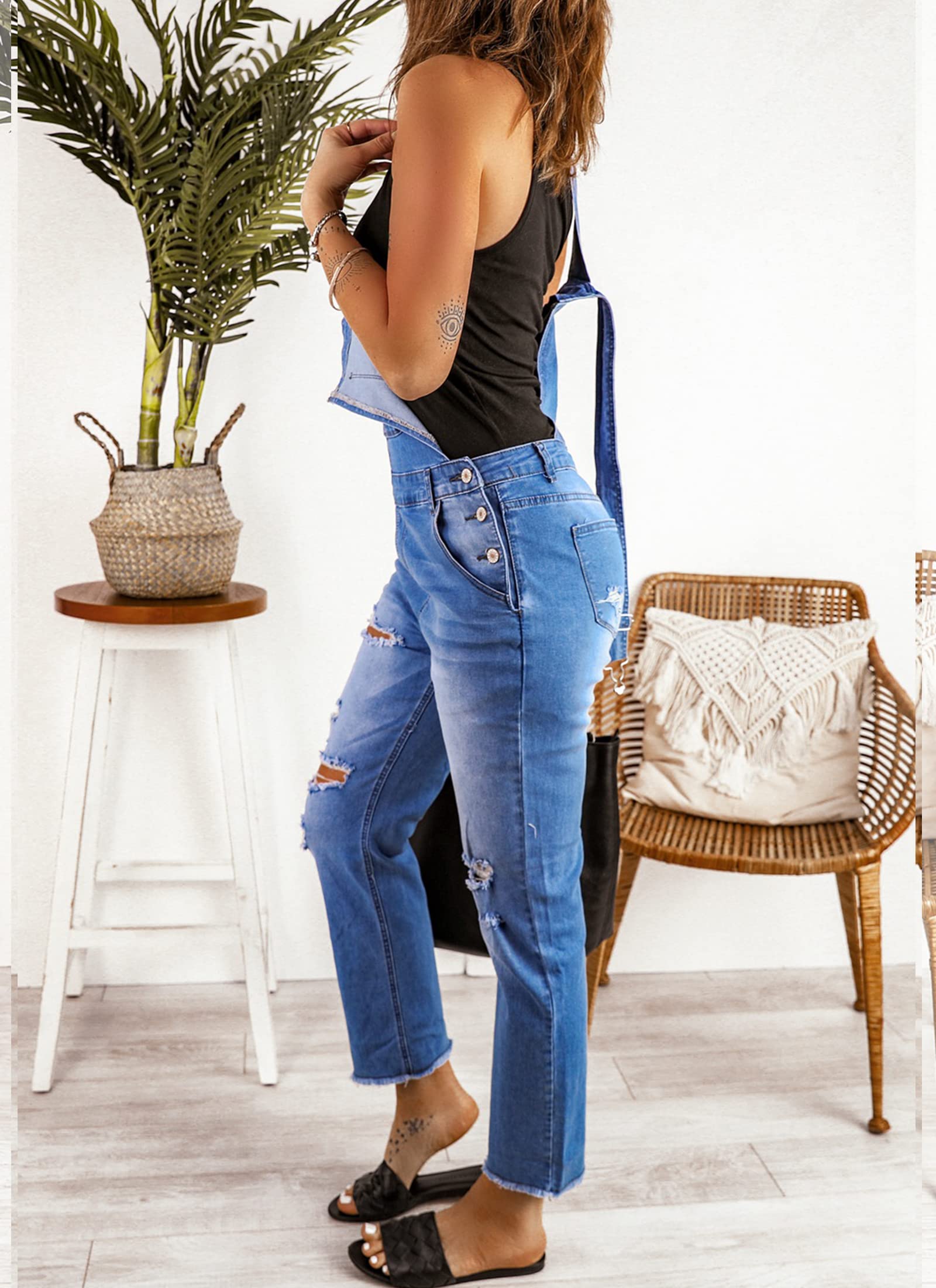 Luvamia Women's Stretchy Adjustable Denim Overalls - Casual Bib Jumpsuit Pants with Comfort Fit for Everyday Wear, Work & Outdoor Activities
