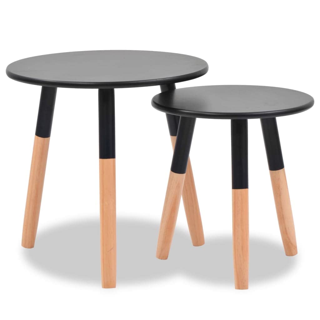 vidaXL 2-Piece Scandinavian Style Solid Pinewood Side Table Set in Black - Elegant End Tables for Living Room, Bedroom, Office | Perfect as Nightstands, Coffee Tables or Lounge Accent Furniture