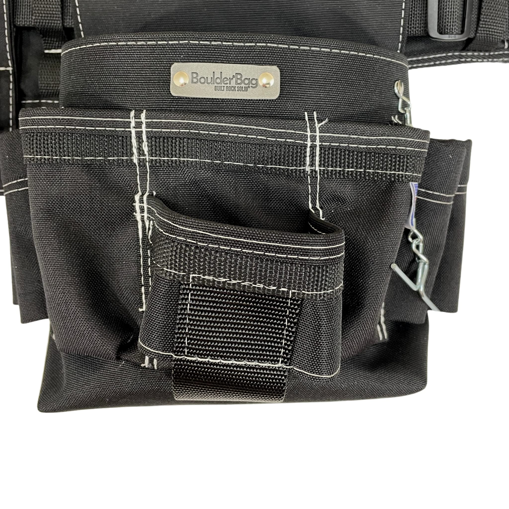 BOULDER BAG Ultimate Electrician's MAX Combo Tool Belt with Comfort Back Support & Quick Release Buckle - Heavy Duty Black Work Belt with White Stitching (Small 24-27 Inch Waist) | Made in USA | Perfect for Electricians, Construction Workers & DIY Home Improvement Projects