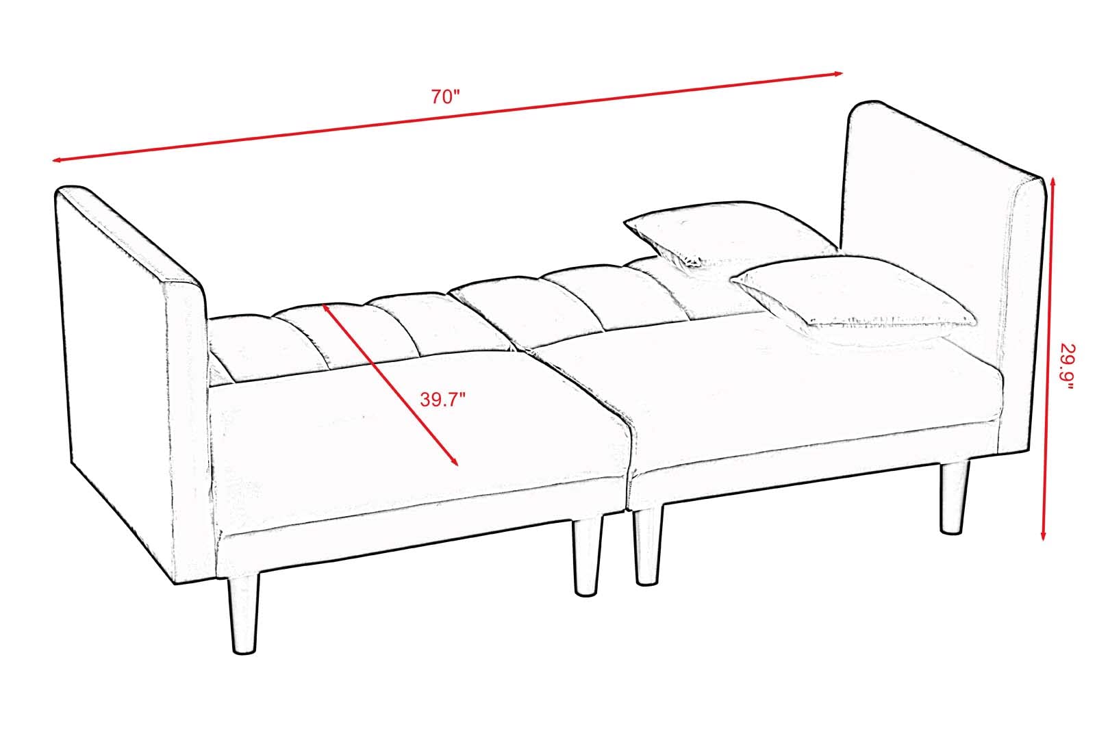 Velvet Convertible Futon Sofa Bed - Modern Upholstered Sleeper Loveseat with 2 Pillows & 8 Sturdy Legs | Space-Saving Folding Design for Small Apartments, Studios, Offices | Perfect for Guest Rooms, Dormitories & Home Theaters (Pink)