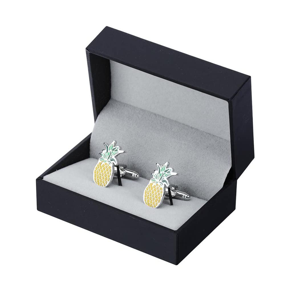 Stylish Enamel Pineapple Cufflinks for Men - Fashionable Cuff Buttons Jewelry Accessories - Perfect for Weddings, Business Meetings & Formal Occasions