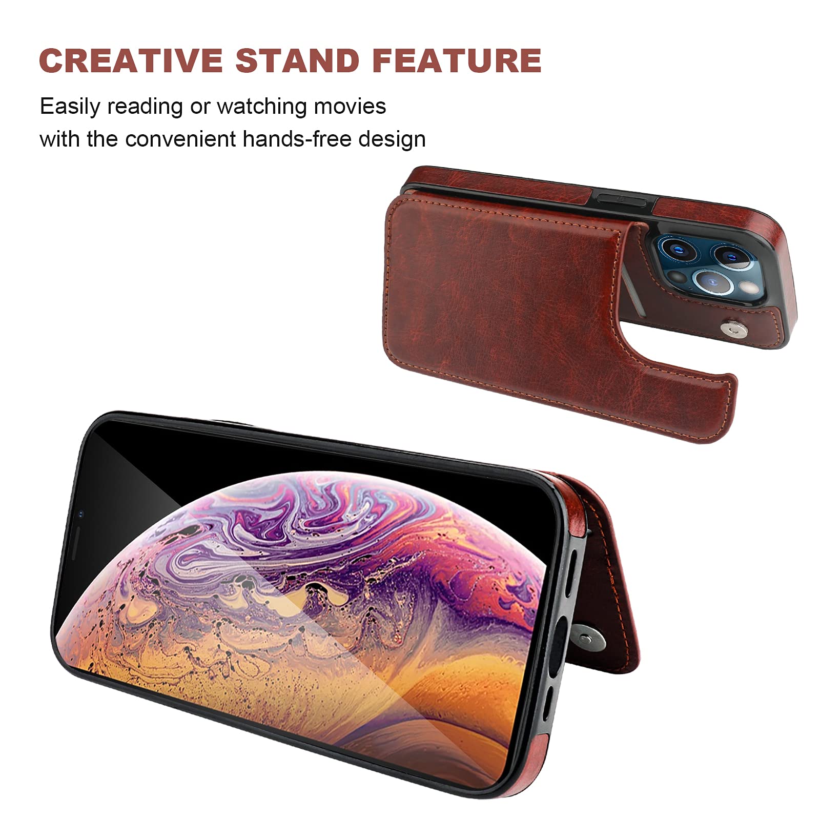 iPhone 13 Pro Max Wallet Case with Card Holder & Kickstand - PU Leather Magnetic Clasp Shockproof Cover (6.7 Inch, Brown) | Perfect for Daily Commute, Travel & Hands-Free Viewing