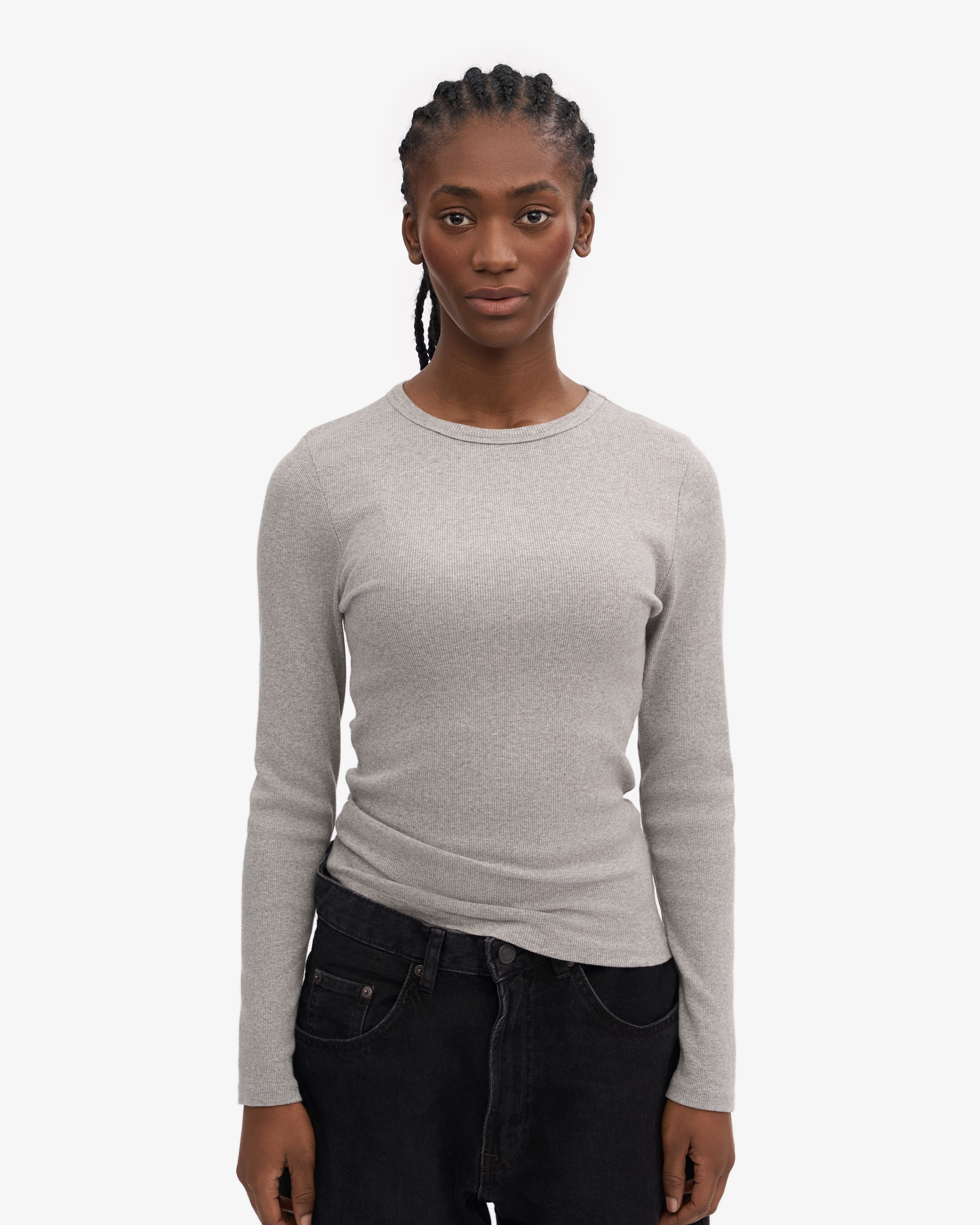 Organic Long Sleeve T-Shirt for Women - Soft Heather Grey Cotton Top - Perfect for Casual Wear, Layering & Everyday Comfort