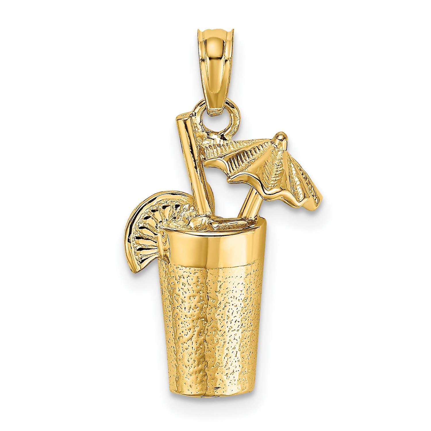 14K Yellow Gold Cocktail Drink Umbrella Charm - 17mm x 12mm Miniature Bar Accessory for Cocktail Garnish, Party Decor & Jewelry Making
