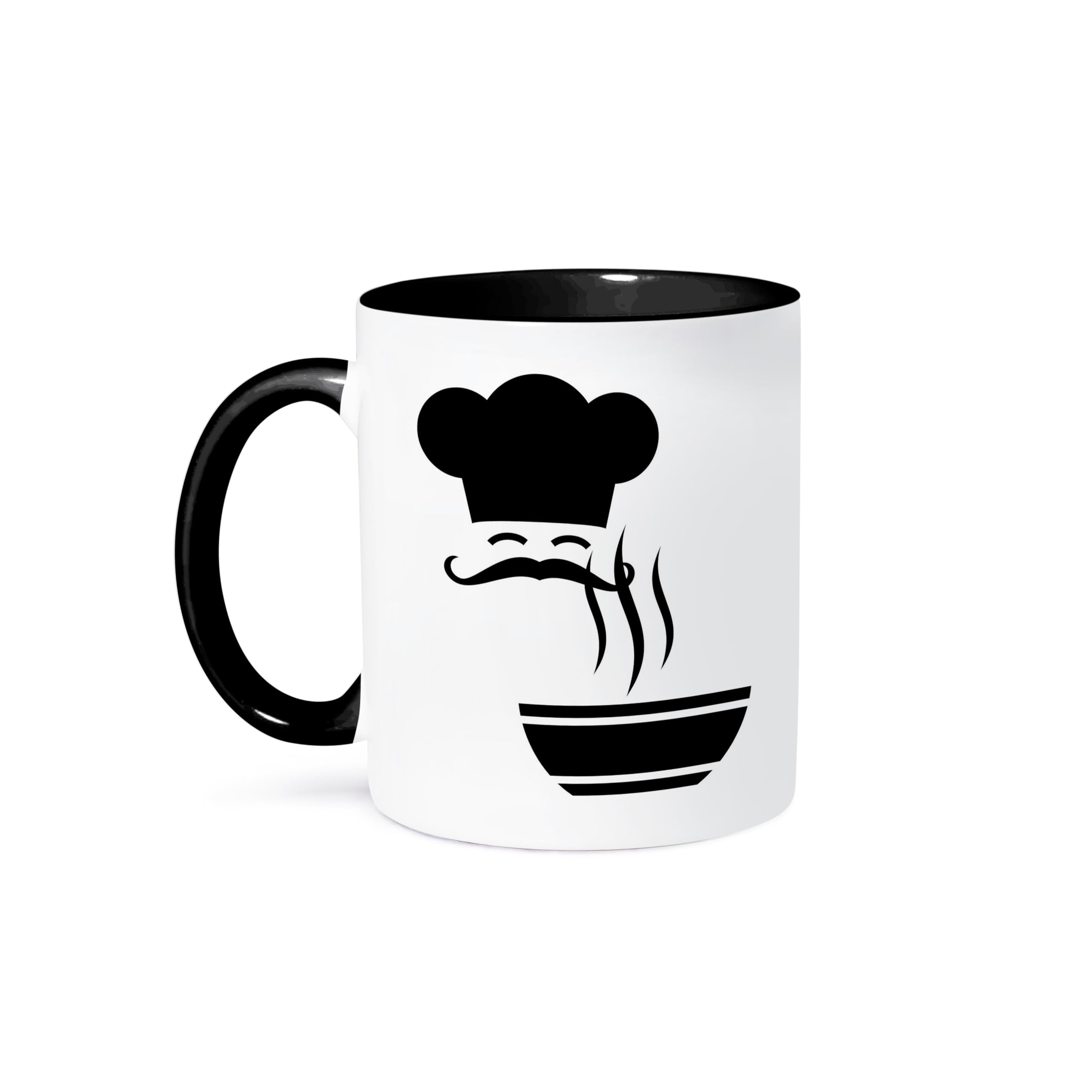 3D Rose Black 11 oz Two-Tone Mug with Silhouette of Chef and Steaming Soup - Perfect for Coffee, Tea & Kitchen Decor - Ideal Gift for Chefs & Cooking Enthusiasts