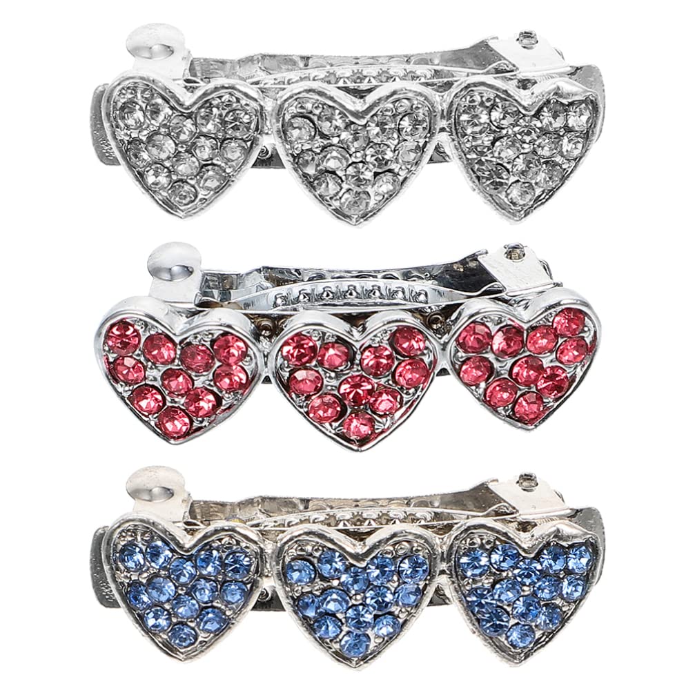 Balacoo 3pcs Rhinestone Dog Hair Clips - Heart Crown for Puppies & Girls | Christmas Pet Accessories