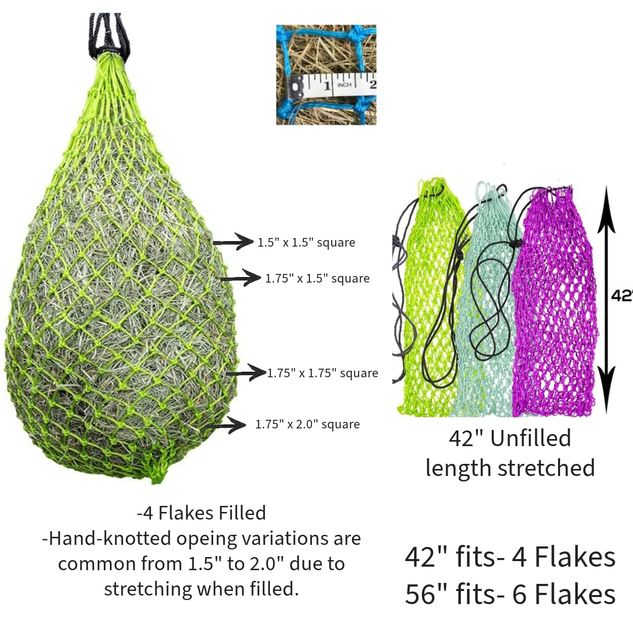 Derby Originals 42 Inch Ultra Slow Feed Hanging Hay Net for Horses - Durable Forage Feeder for Stall, Pasture & Trail Riding