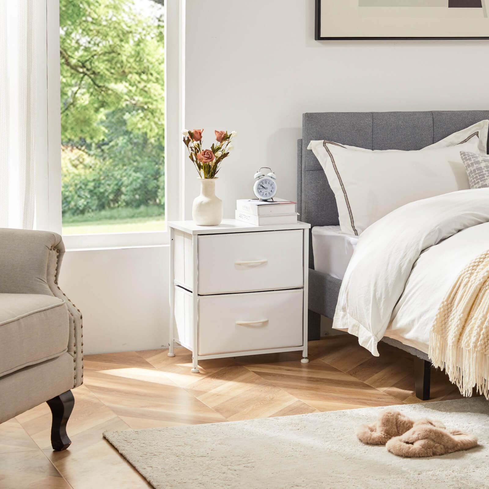 Modern White Dresser with Metal Frame & Wood Top - 2 Drawer Chest for Bedroom, Living Room, or Office Storage | Space-Saving Organizer for Clothes, Linens & Home Essentials