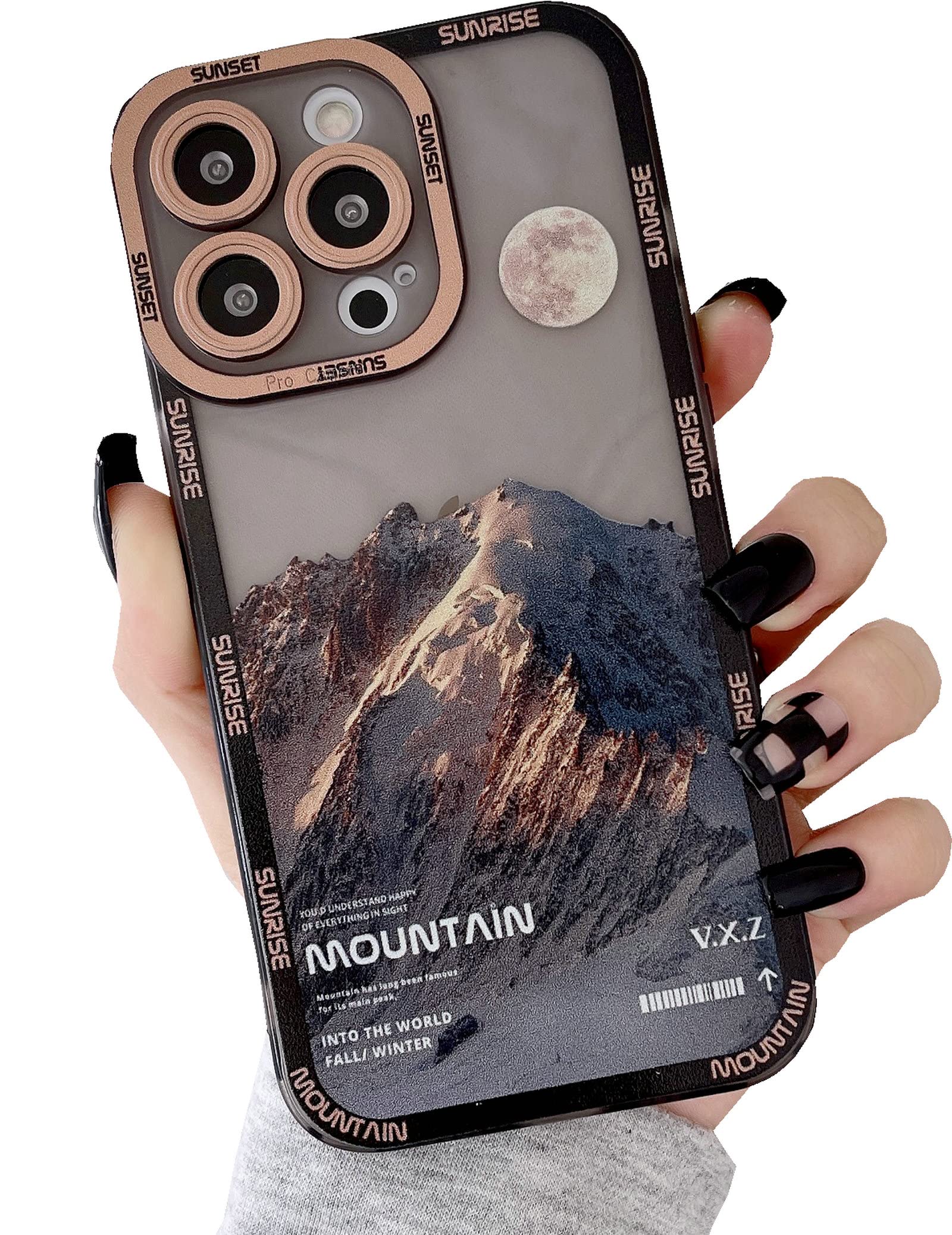 JANDM iPhone 13 Pro Max Case - Romantic Mountain Sunset Clouds Moon Night Scenery, Soft Shockproof Protective Cover for Women & Girls (Orange) | Perfect for Everyday Use, Travel & Outdoor Adventures