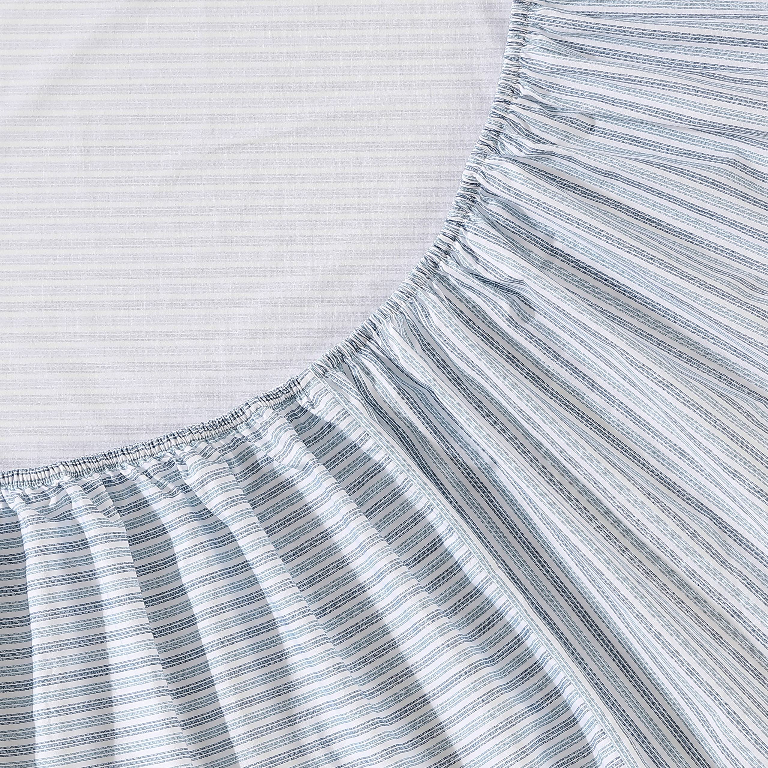 Eddie Bauer Queen Size Cotton Percale Sheet Set - Light Blue Ticking Stripe Bedding for Cool & Comfortable Sleep - Perfect for Master Bedroom, Guest Room & Vacation Homes