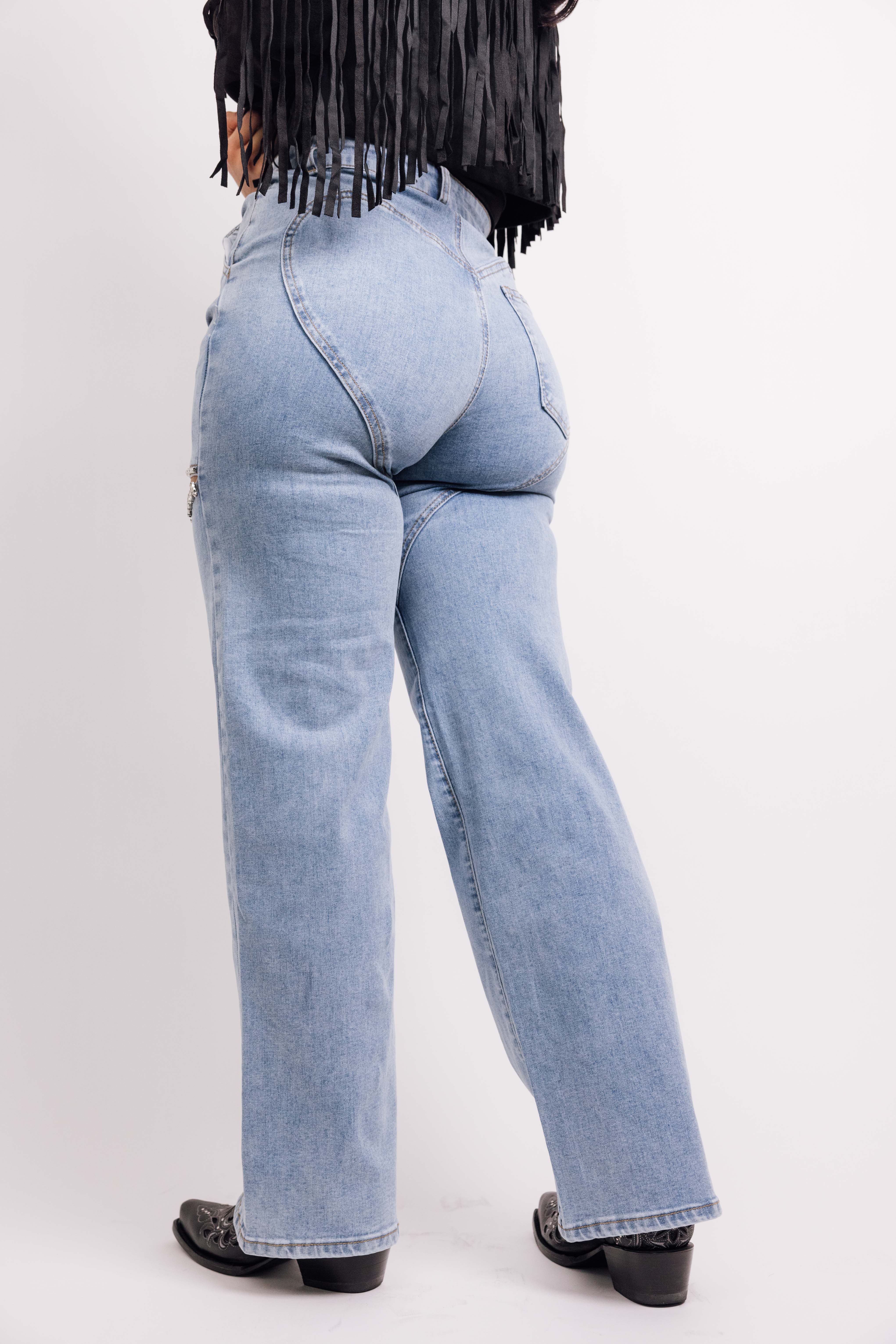 Stylish Washed Denim Rhinestone Cutout Jeans for Women - Trendy High Waist Skinny Jeans with Embellishments | Perfect for Night Out, Party & Casual Wear