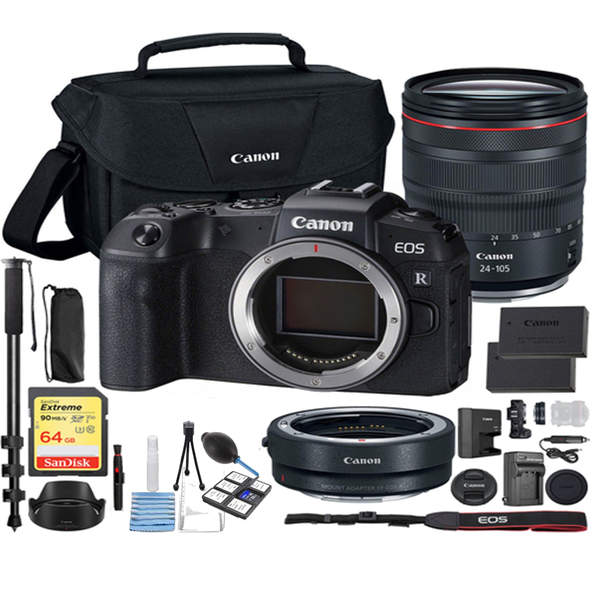 Canon EOS RP Full Frame Mirrorless Digital Camera with RF 24-105mm Lens Kit - Includes Battery Adapter, Extra Battery & Accessories for Travel, Vlogging & Professional Photography