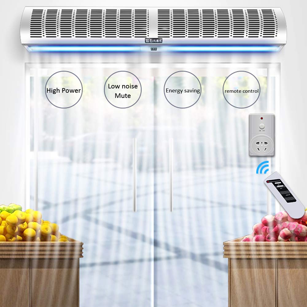 Commercial Grade High Air Volume Low Noise Two-Speed Adjustable Air Curtain with Remote Control & Adjustable Wind Direction - Energy Efficient Solution for Store Entrances, Warehouses & Restaurants