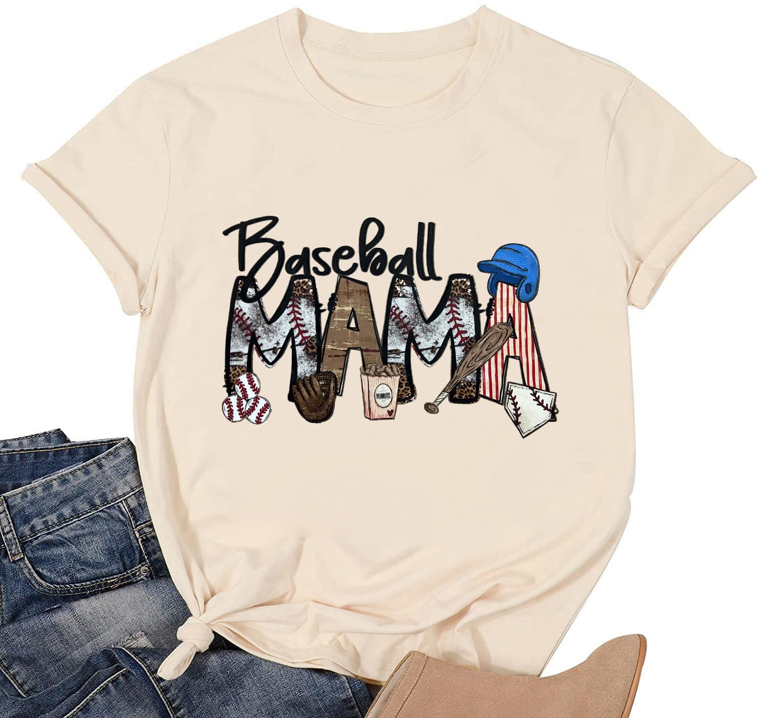 Baseball Mom Shirts for Women - Game Day Baseball Letter Print T-Shirt - Short Sleeve Baseball Mama Life Tee - Perfect for Little League Games, Team Mom Outfits & Baseball Mom Gifts