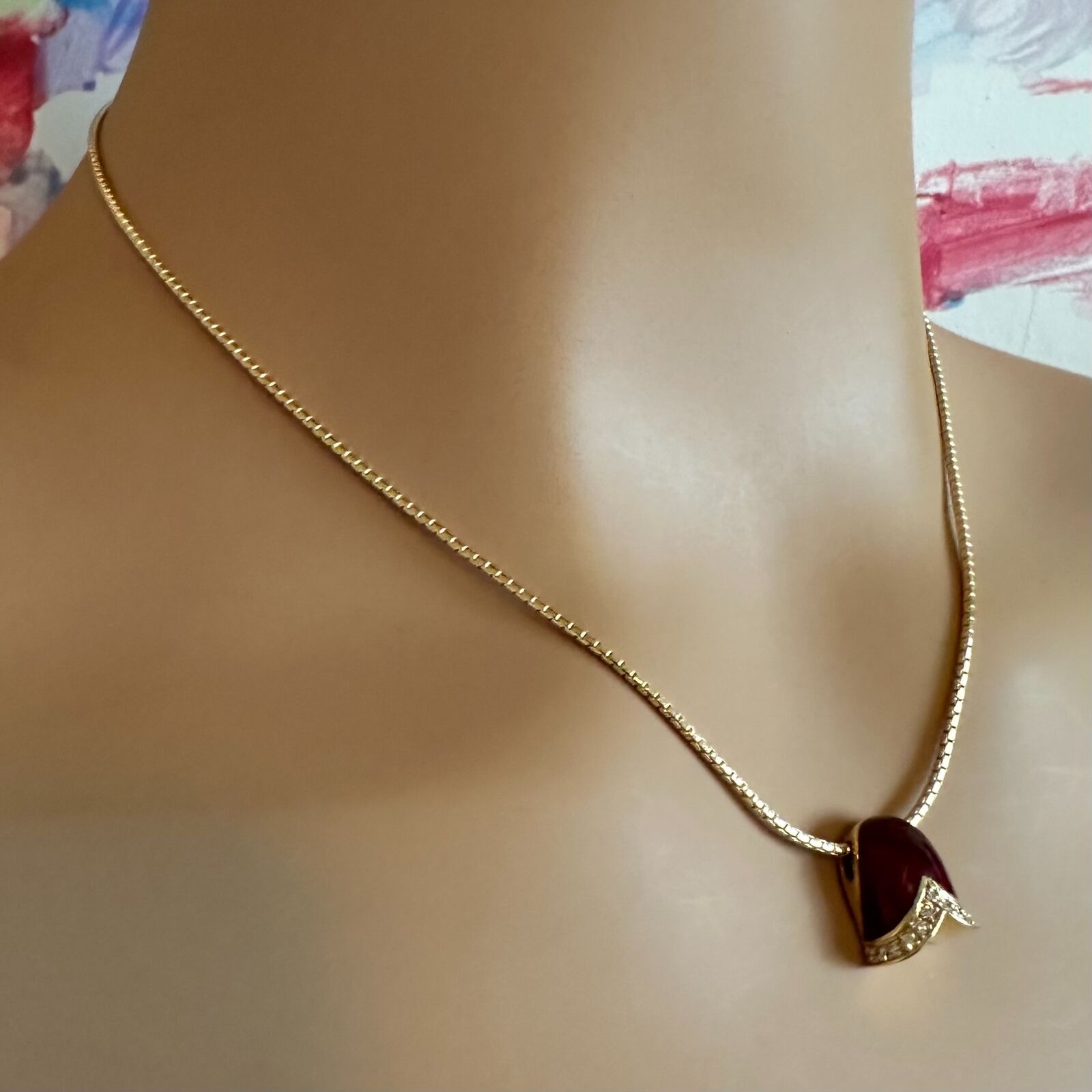 Authentic Faberge Diamond Tulip Red Enamel Pendant Necklace - Elegant Jewelry Gift for Women, Perfect for Valentine's Day, Anniversary & Special Occasions