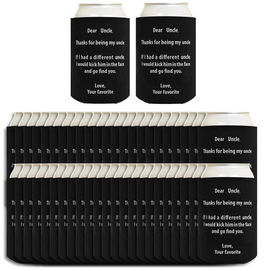 96-Pack Funny Quote Can Coolers for Uncle - Humorous Father's Day Gift Ideas - Black Beer Sleeves for BBQ, Camping & Outdoor Parties