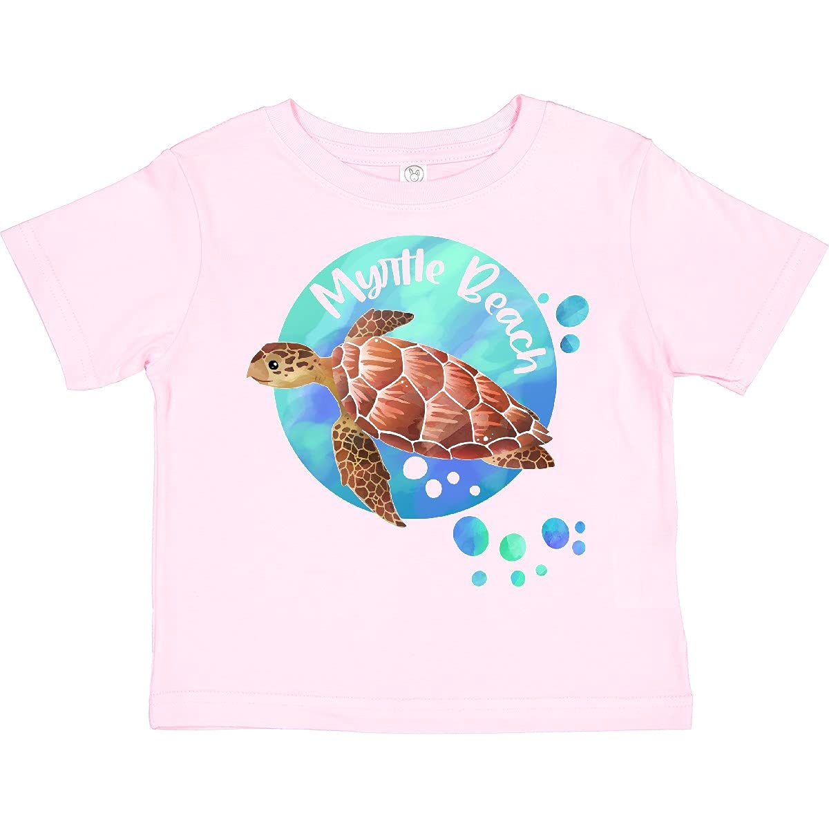 Inktastic Myrtle Beach Sea Turtle and Bubbles Toddler T-Shirt - Cute Baby Boy & Girl Cotton Tee for Beach Vacation, Summer Outings & Family Photos