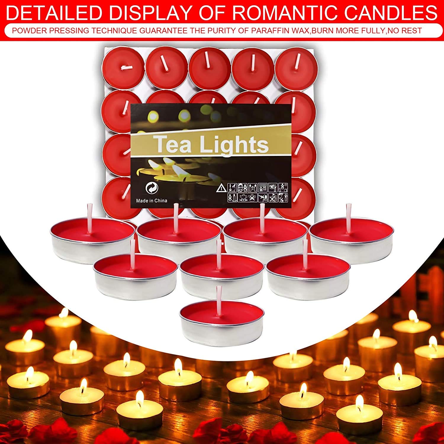 OUO 50 Pack Smokeless Tea Light Candles - Dripless & Long Lasting for Weddings, Home Decor & Parties (Purple)