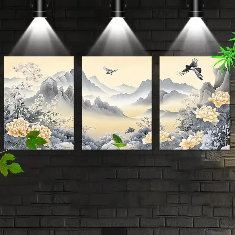 3-Piece Serene Landscape with Blooming Peonies Framed Canvas Wall Art Set - 50x70cm High Quality Print, 100% Australian Made, Ready to Hang - Perfect for Living Room, Bedroom & Office Decor