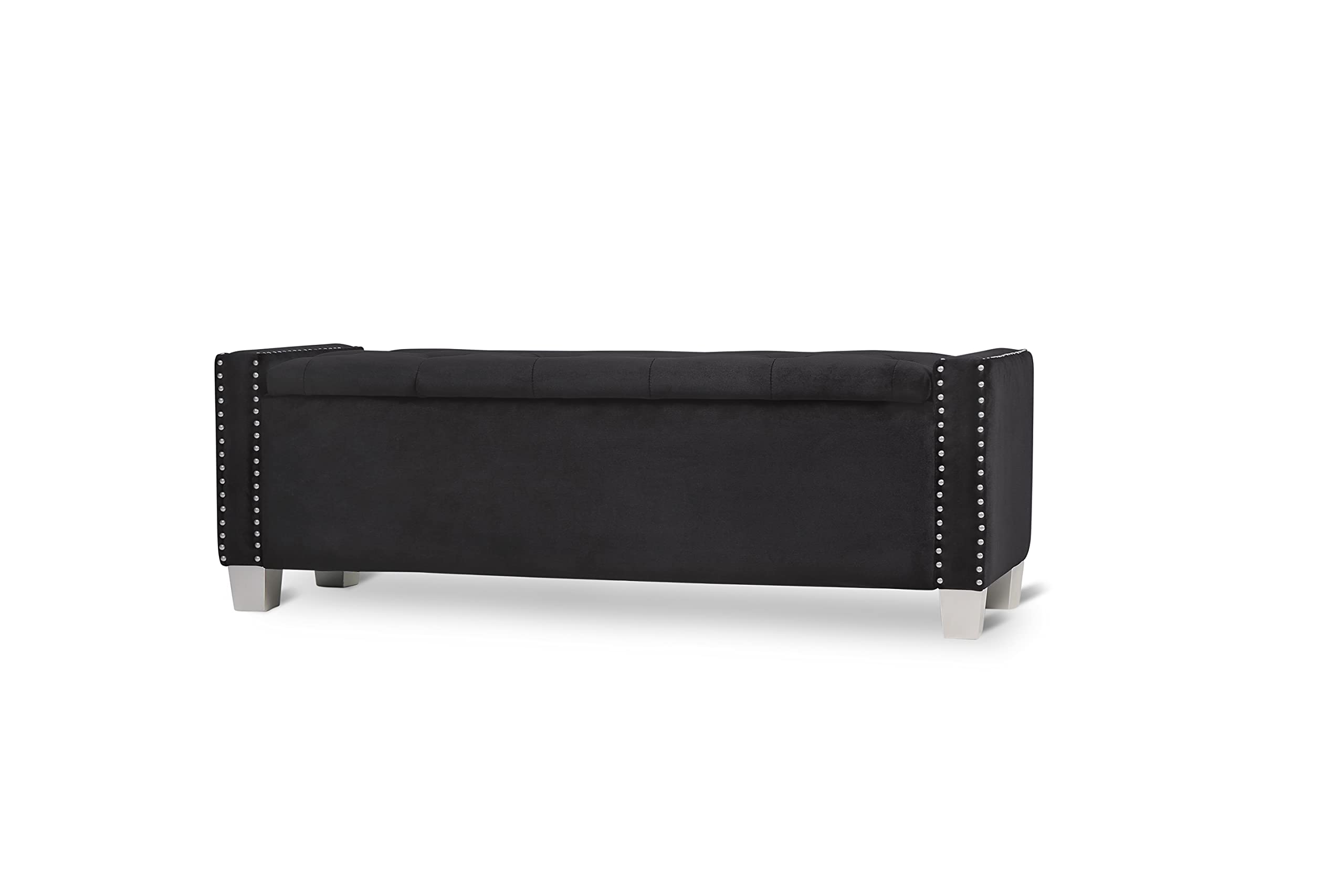 Velvet Upholstered Storage Bench with Cushion - Black, Entryway Bench for Living Room, Bedroom & Hallway, Stylish & Functional Furniture for Home Decor