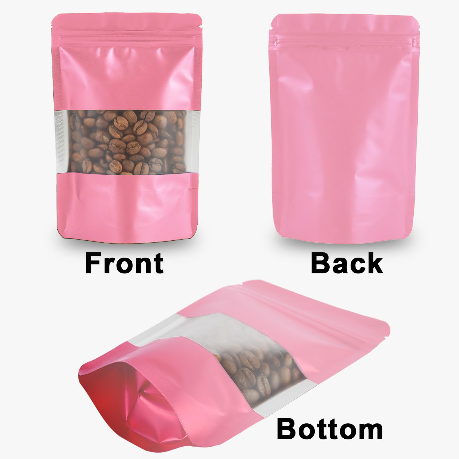 100 Pack Resealable Mylar Bags with Clear Window & Zipper Lock - 3.5