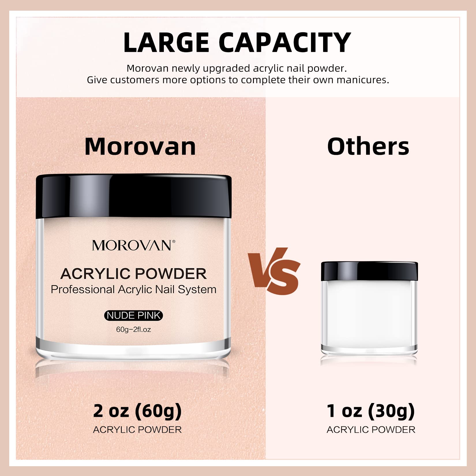 Morovan Nude Pink Acrylic Powder 2oz - Professional Polymer Nail Powder for Acrylic Nail Extensions, Sculpting & Carving | Perfect for Salon, Home Manicures & Nail Art Designs