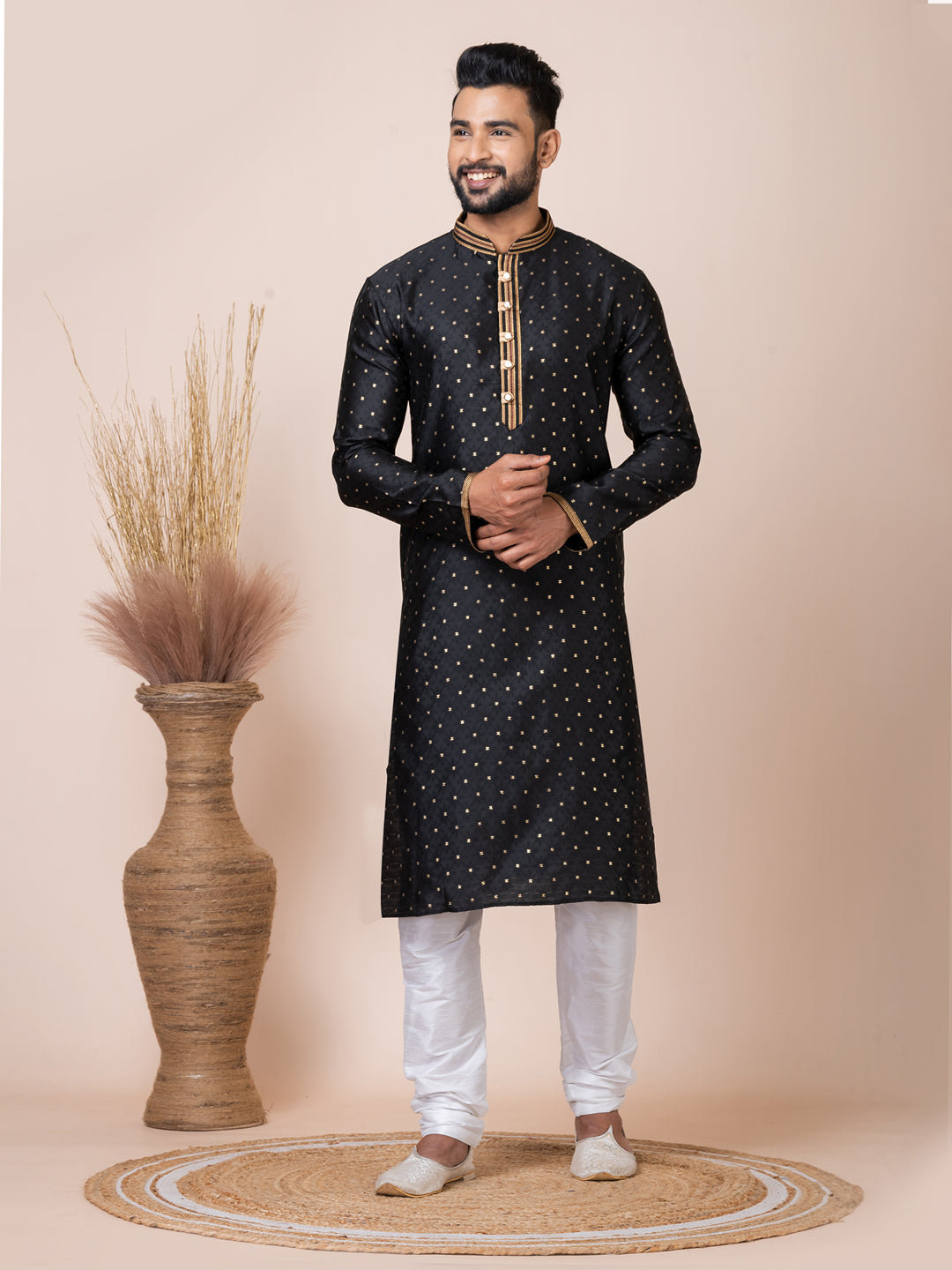 Stylish Black Designer Ready-Made Kurta Pajama Set with Intricate Embroidery - Perfect for Festivals, Weddings & Special Occasions
