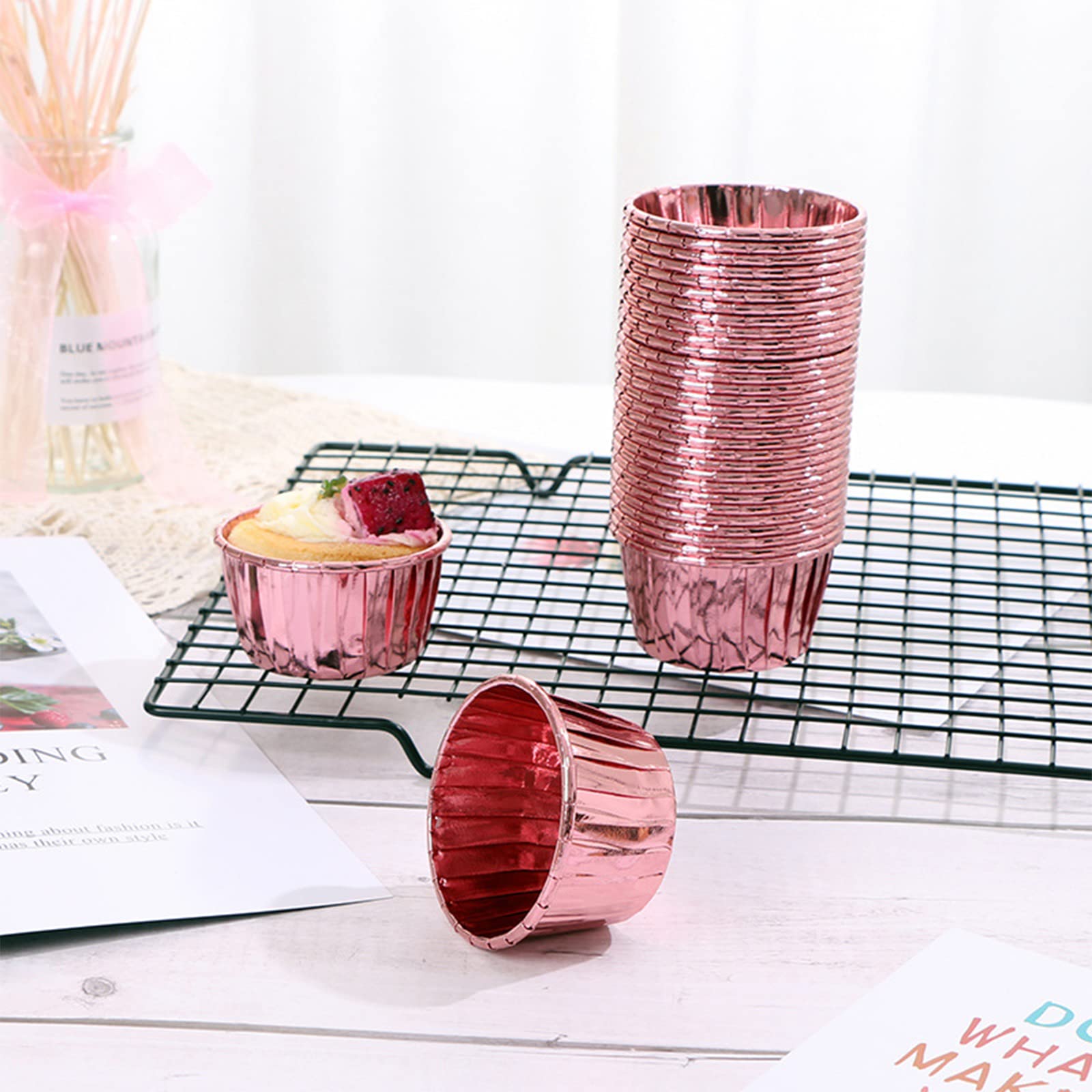 150-Piece Rose Gold Aluminum Cupcake Liners - Premium Baking Cups for Weddings, Birthdays & Baby Showers - Perfect for Party Desserts, Baking Decorations & Special Occasions