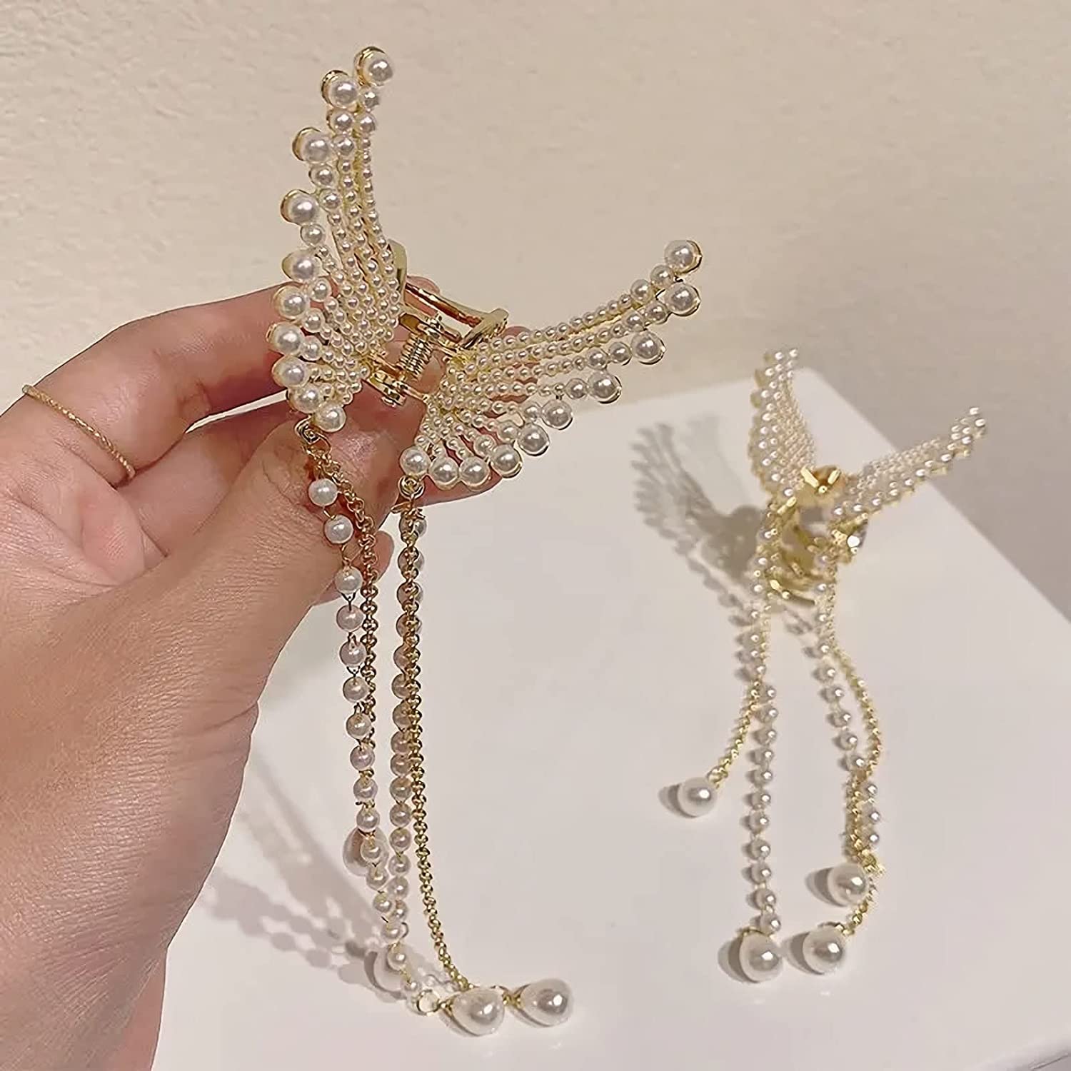 Elegant Pearl & Stone Hair Clips for Women - Wedding Butterfly Claw Clip, Metal Hair Clutcher Accessories for Girls & Women | Perfect for Bridal, Party, and Everyday Hairstyles