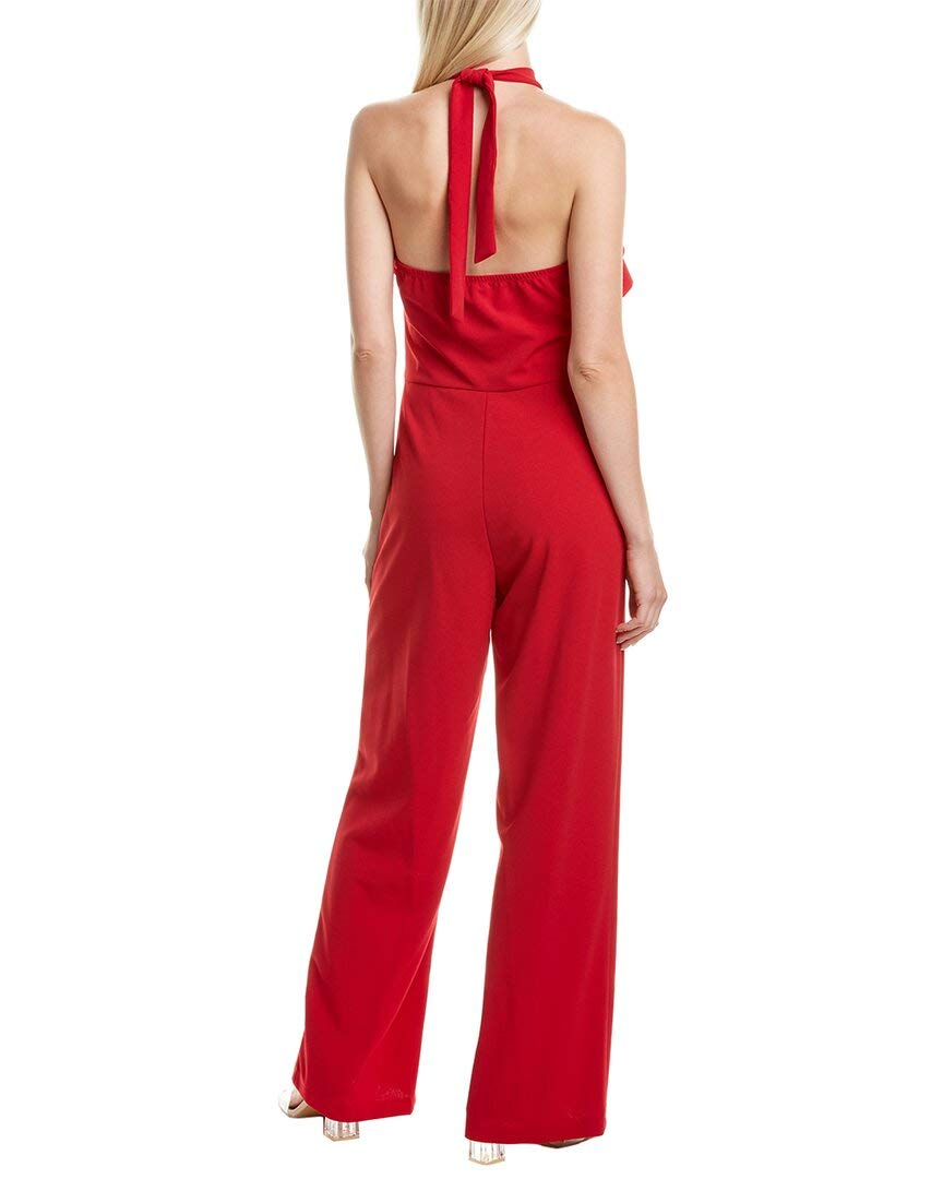 Bebe Women's Ruffle Halter Neck Jumpsuit - Stylish One-Piece Romper for Summer, Beach, and Party Outfits