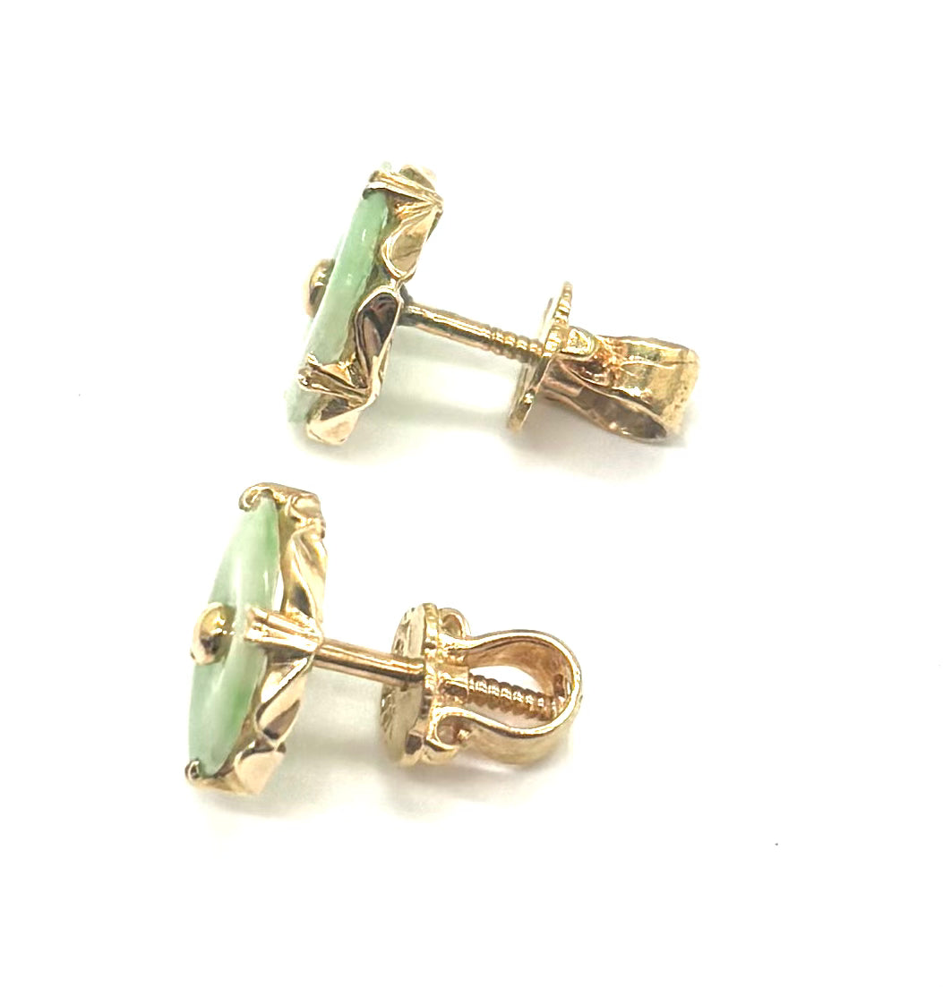18K Gold Green Jade Flower Screw Back Earrings for Women - Elegant Vintage Style Dangle Earrings for Wedding, Party & Special Occasions