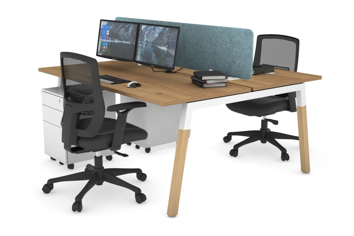 Quadro A Legs 2-Person Office Workstation with Wooden Legs & Cross Beam [1200L x 700W] - Perfect for Shared Workspaces and Home Offices