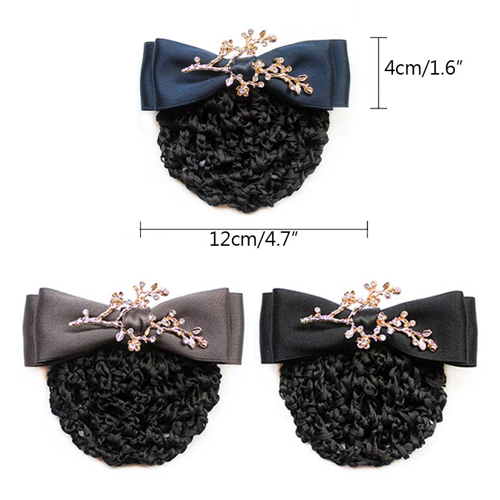 Elegant Rhinestone Bowknot Hair Bun Cover - Detachable French Barrette Snood Hairnet for Women (Black) | Perfect for Weddings, Parties & Formal Events
