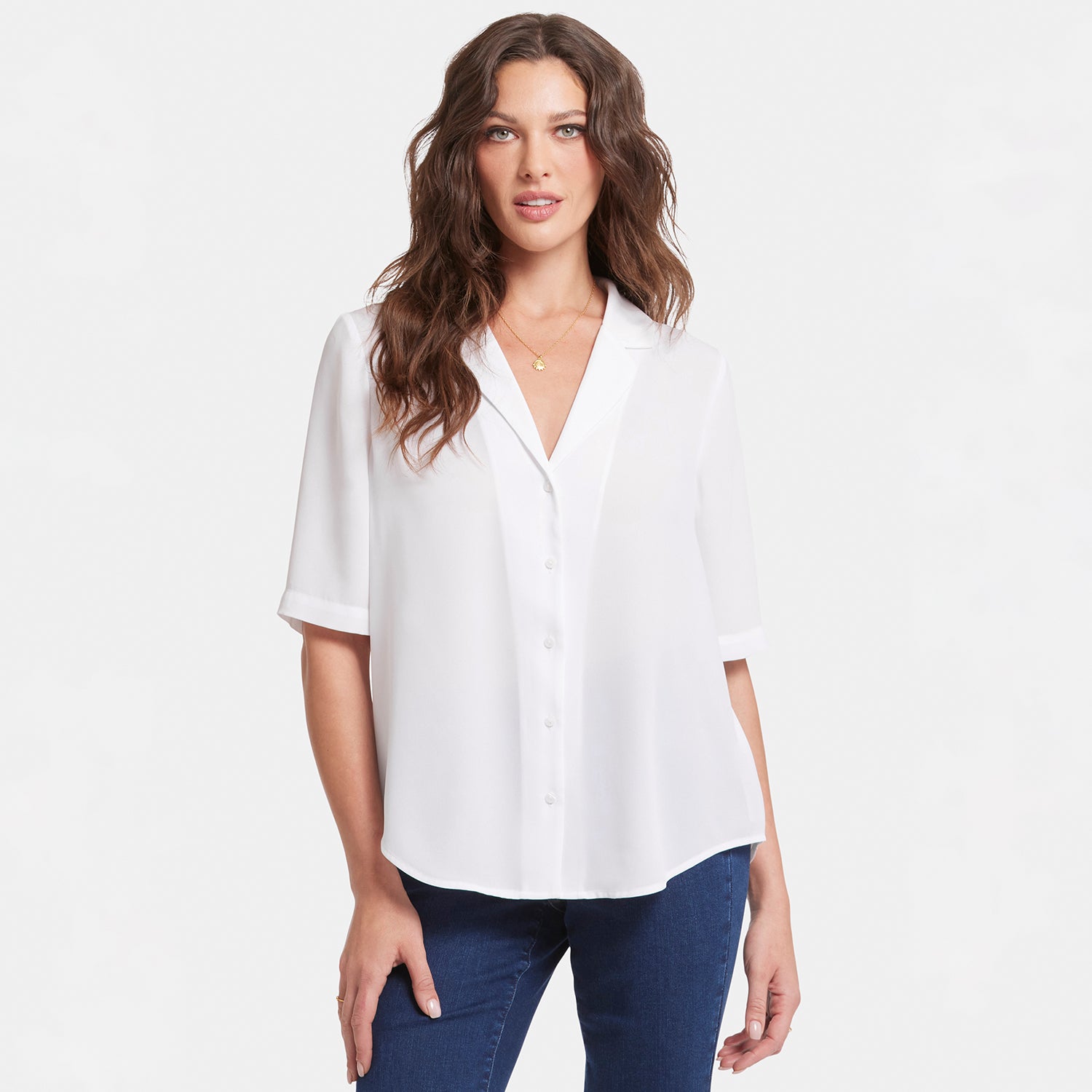 Gabrielle Women's Short Sleeve Blouse in Optic White - Perfect for Office Wear & Casual Outfits