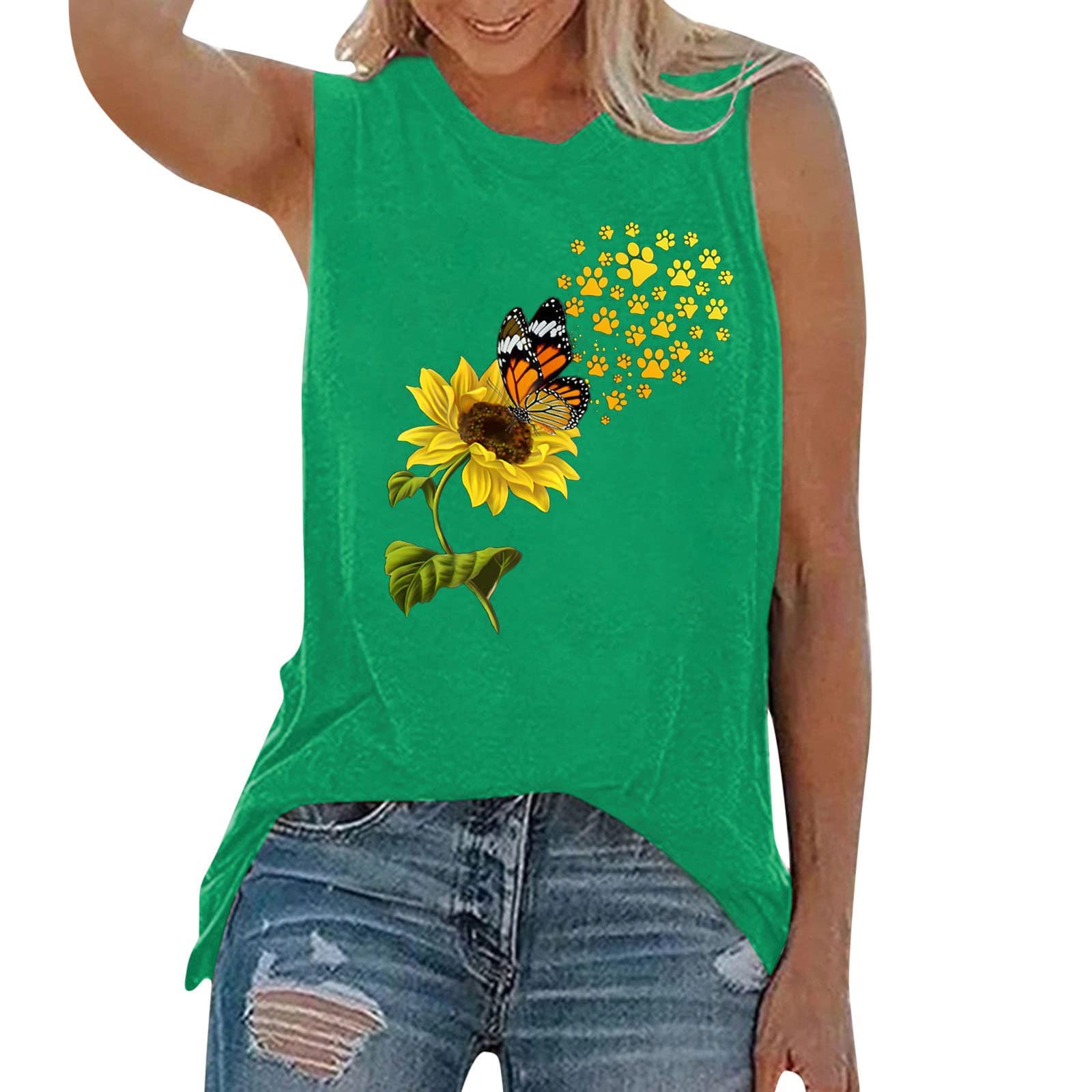 **Dreamlascar Women's Summer Tank Tops - Cute Sunflower Printed Workout Vest, Loose Sleeveless T-Shirt for Casual Wear & Gym**    **Perfect for Beach Outings, Yoga, Running & Everyday Comfort**