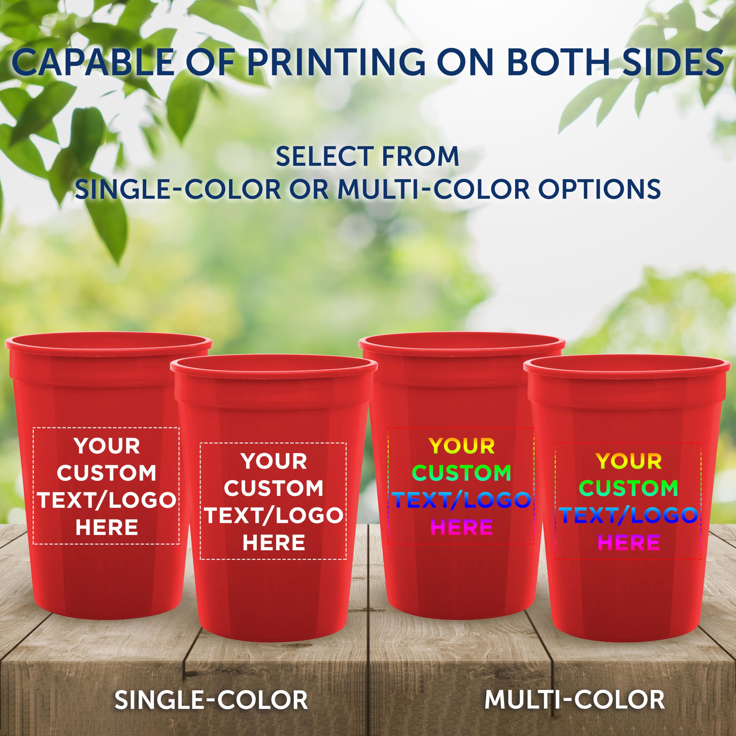 Custom Printed 12 oz Disposable Plastic Cups - Bulk Pack of 100 Personalized Party Cups for Summer, Sports Events, Birthdays, Weddings & Picnics - Durable Red Plastic Drinkware for Beach Parties, BBQs and Outdoor Gatherings