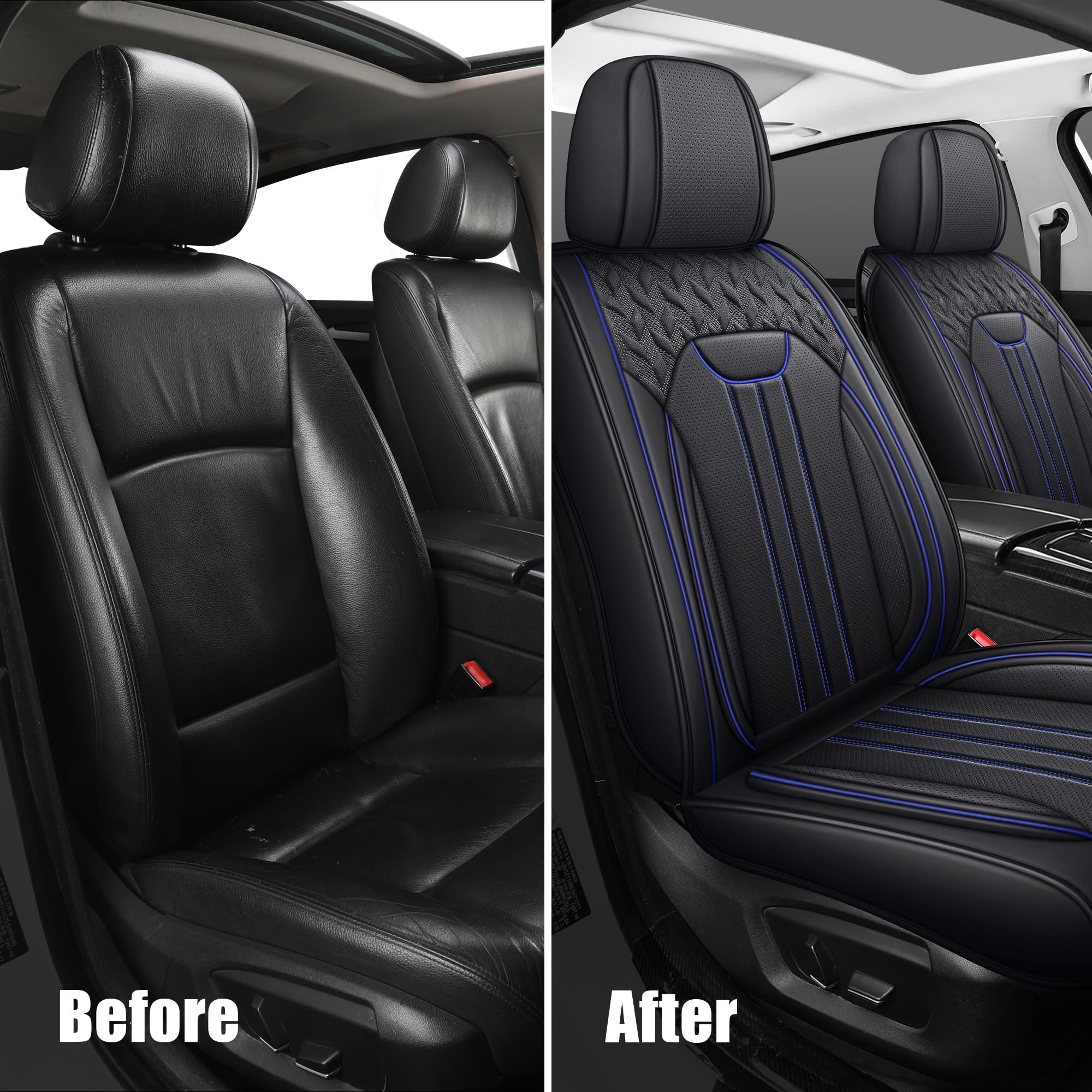 LINGVIDO Waterproof Faux Leather Car Seat Covers Full Set - Universal Fit for Cars, Trucks & SUVs | Front & Back Seat Protector | Durable Automotive Interior Accessories for Daily Commute & Road Trips