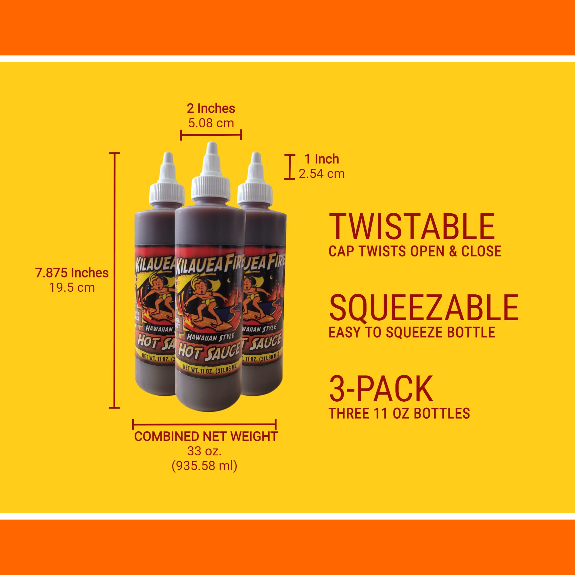 Kilauea Fire Hot Sauce - 11 fl.oz. Bottle (Pack of 3) | Extra Spicy Chili Pepper Sauce for Tacos, Wings & BBQ | Gourmet Hot Sauce for Cooking & Gifts
