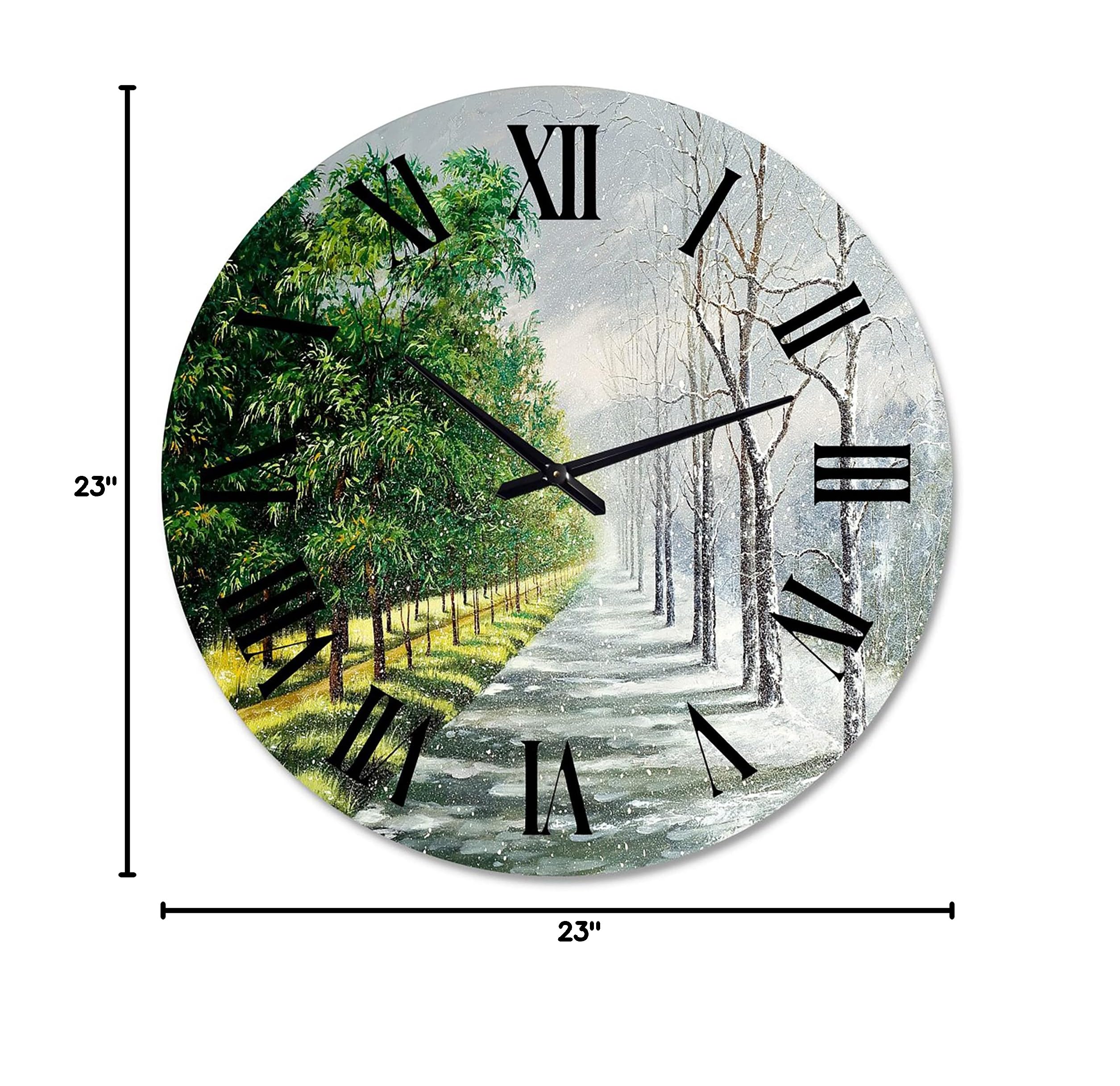DesignQ Large Country Wall Clock - Winter & Summer Landscape Decor for Living Room, Bedroom, Office | Silent Non-Ticking Rustic Home Décor