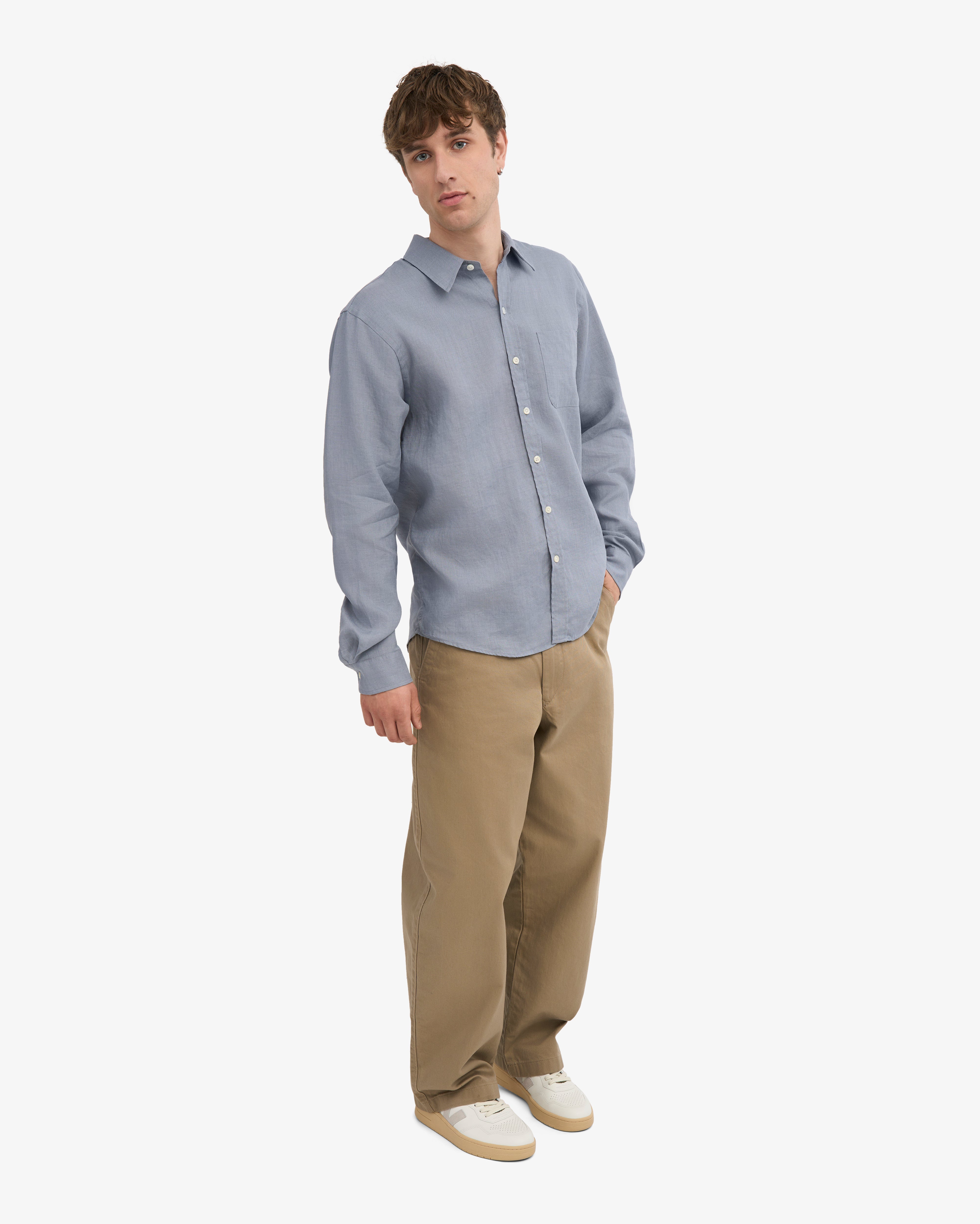 Premium Linen Shirt for Men - Breathable Steel Blue Button Down Shirt - Casual Summer Office Wear & Beach Vacation Outfit