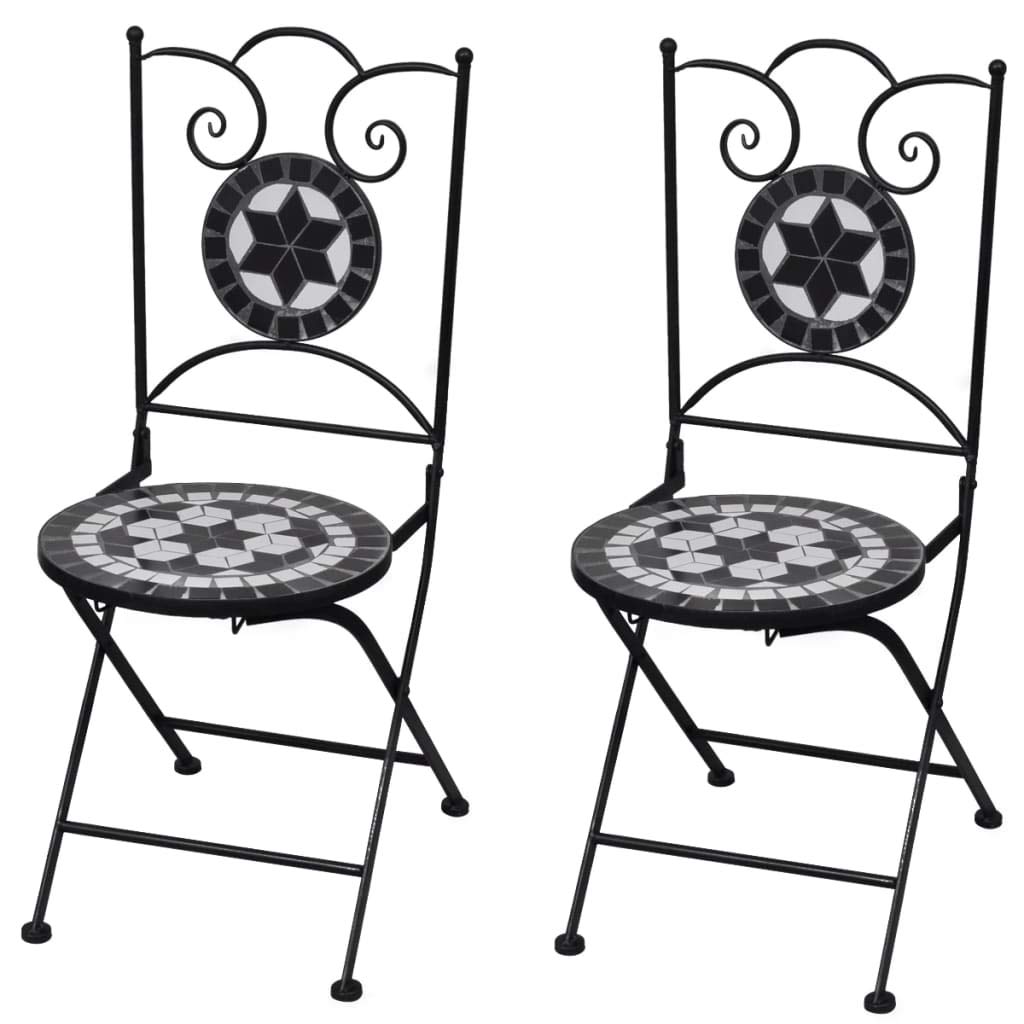 H.BETTER Folding Bistro Chairs Set of 2 - Ceramic Black & White Outdoor Patio Chairs 14.6