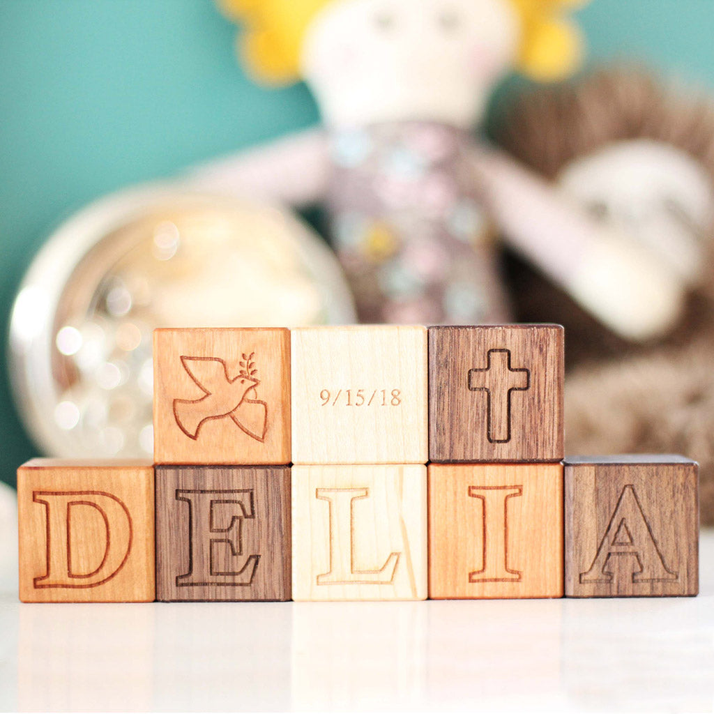 Personalized Baptism Name Blocks - Custom Wooden Baby Christening Gift for Boys & Girls - Perfect for Baptism, Christening, and Baby Shower Decorations