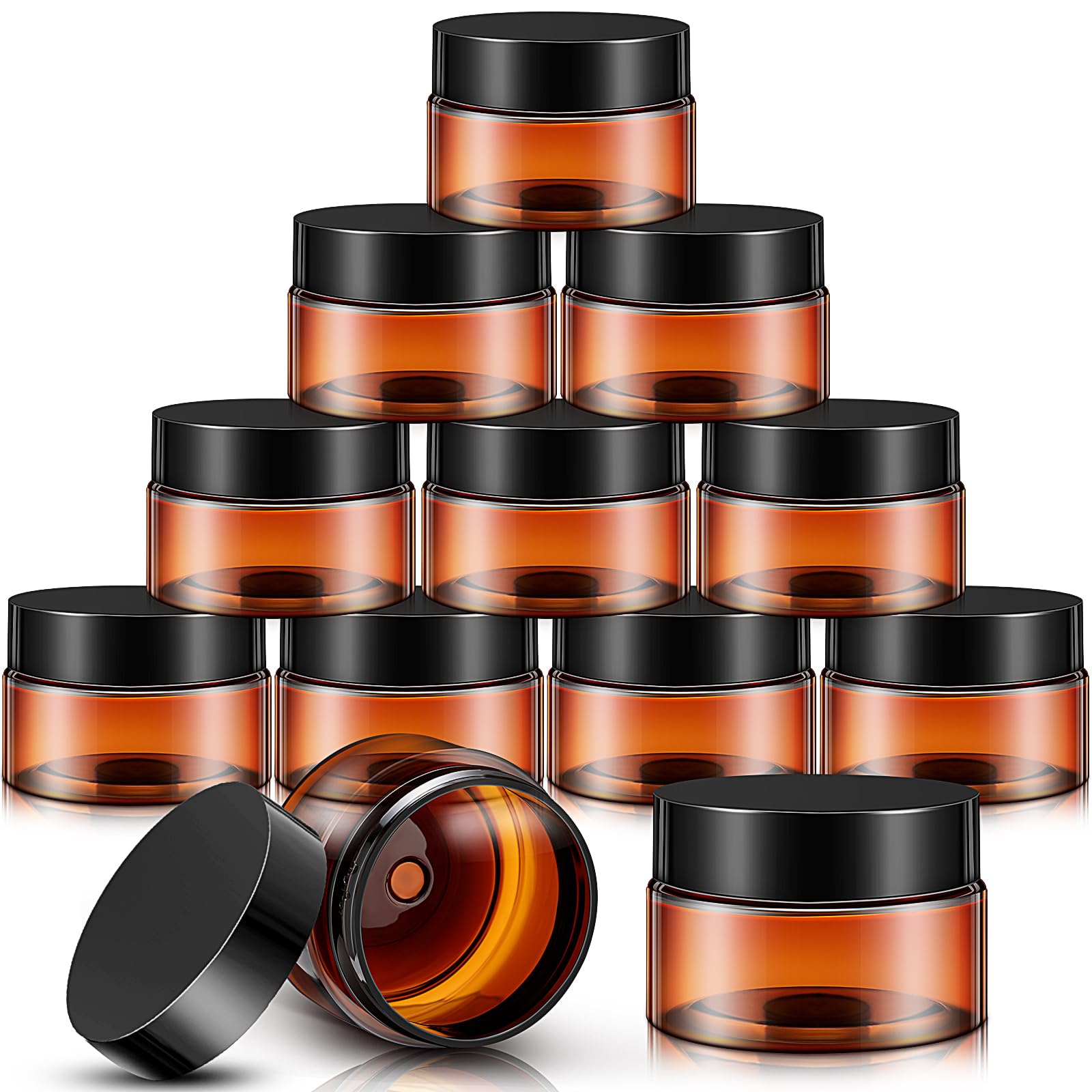 12 Pack 1 oz Black Plastic Jars with Lids - Clear Round Travel Containers for Cosmetics, Toiletries, Lotion, Cream, Ointment, Makeup, Slime, Rhinestones & Samples - Perfect for Home, Travel & Kitchen Storage Organization