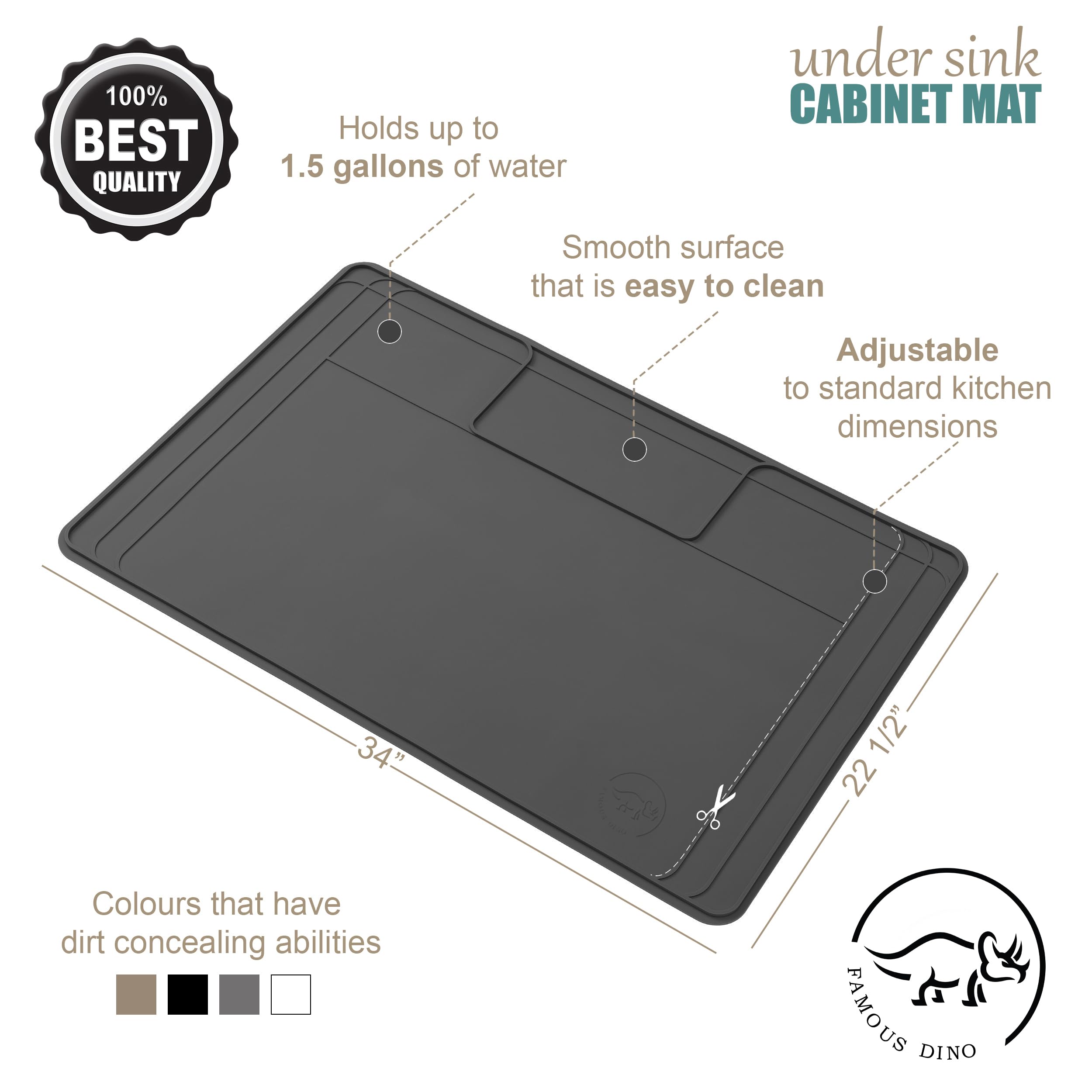 Premium Silicone Under Sink Mat - Waterproof, Trimmable & Easy Clean Kitchen Cabinet Liner - 34