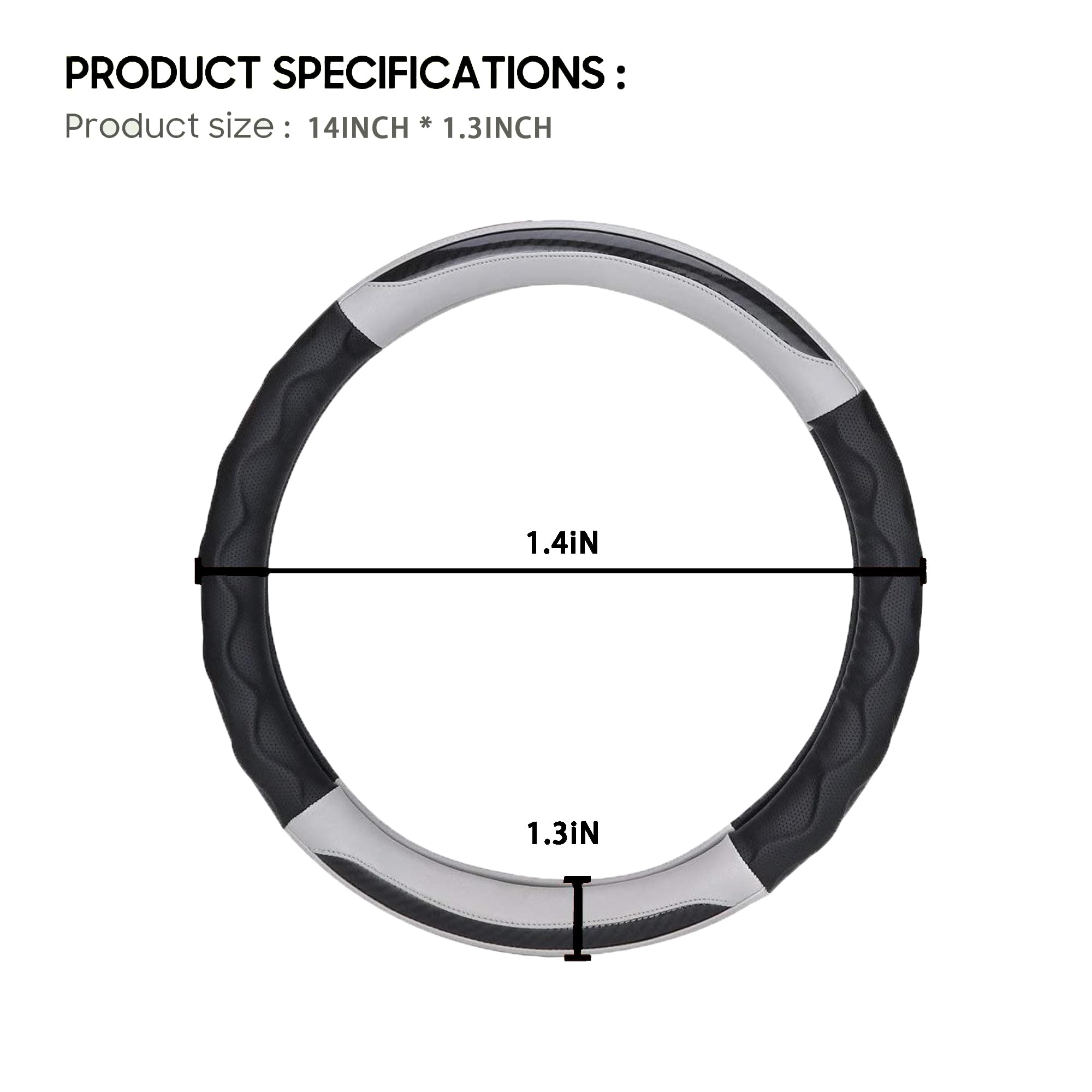 Premium PU Leather Microfiber Anti-Slip Golf Cart Steering Wheel Cover for Club Car - Black & Grey | Comfort Grip & Enhanced Control for Golf Carts, Utility Vehicles & Neighborhood Cruisers